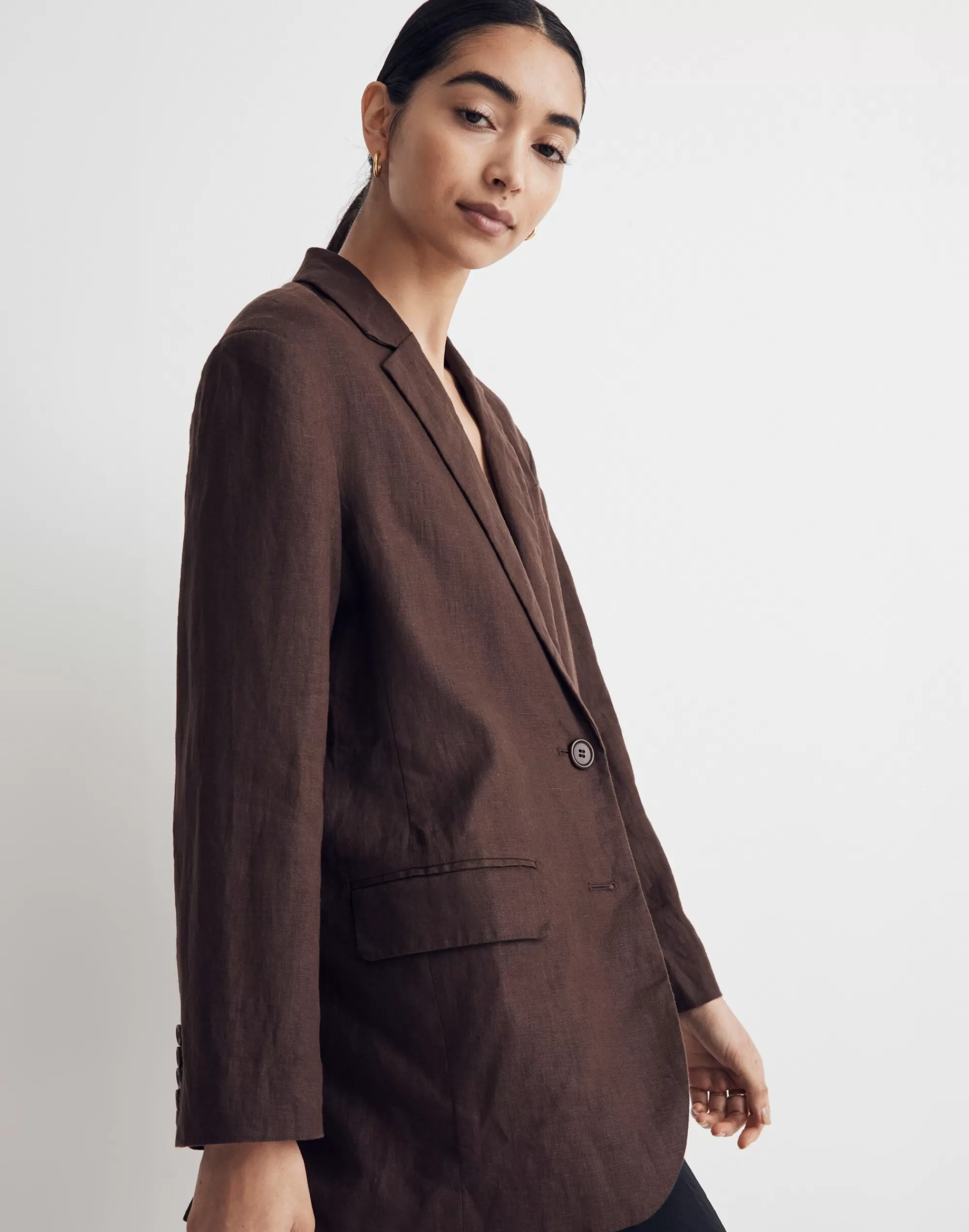 Madewell Blazers>The Oversized Blazer In 100% Linen Dark Coffee