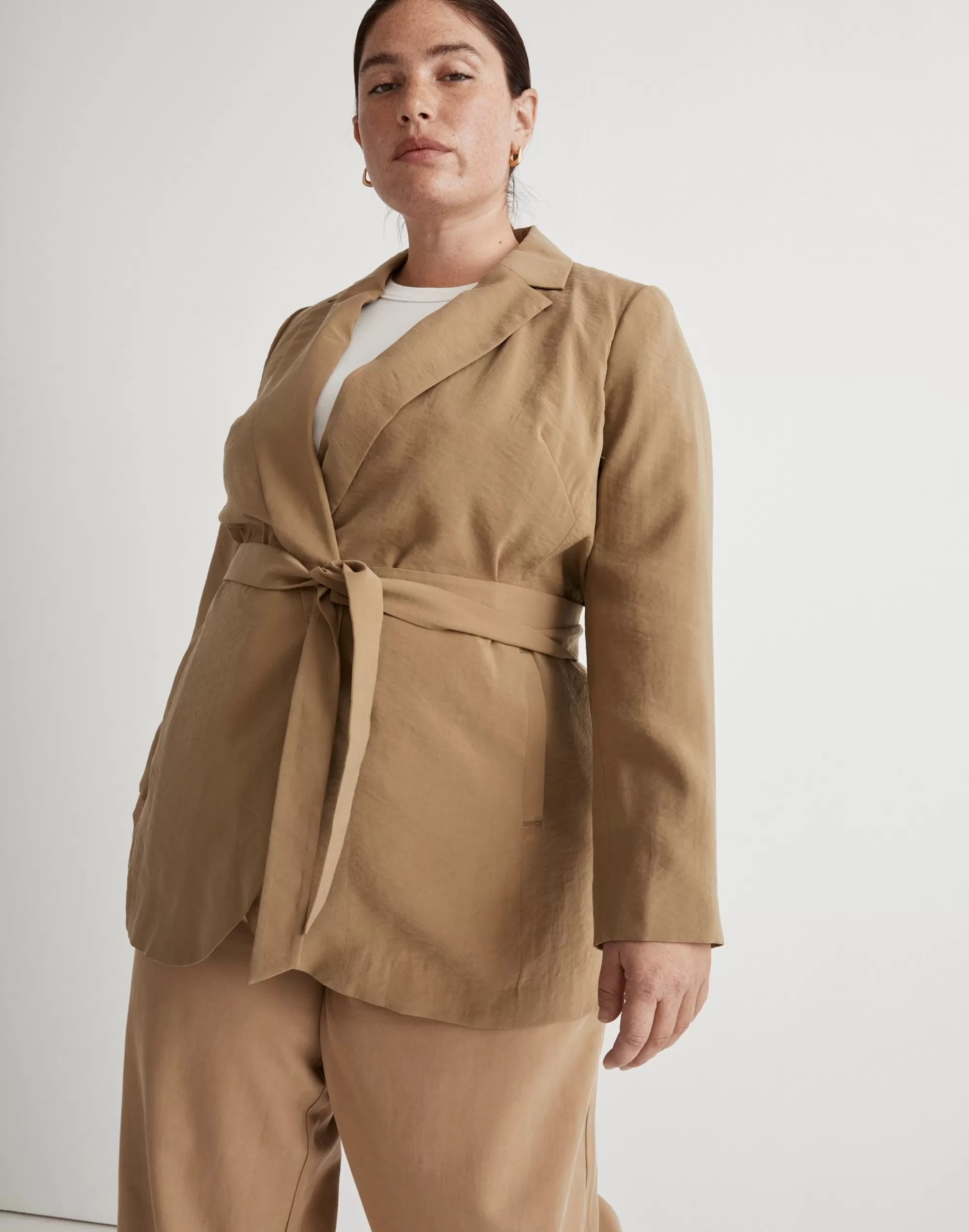 Madewell Jackets>The Plus Drapey Tie-Waist Blazer Tawny Olive