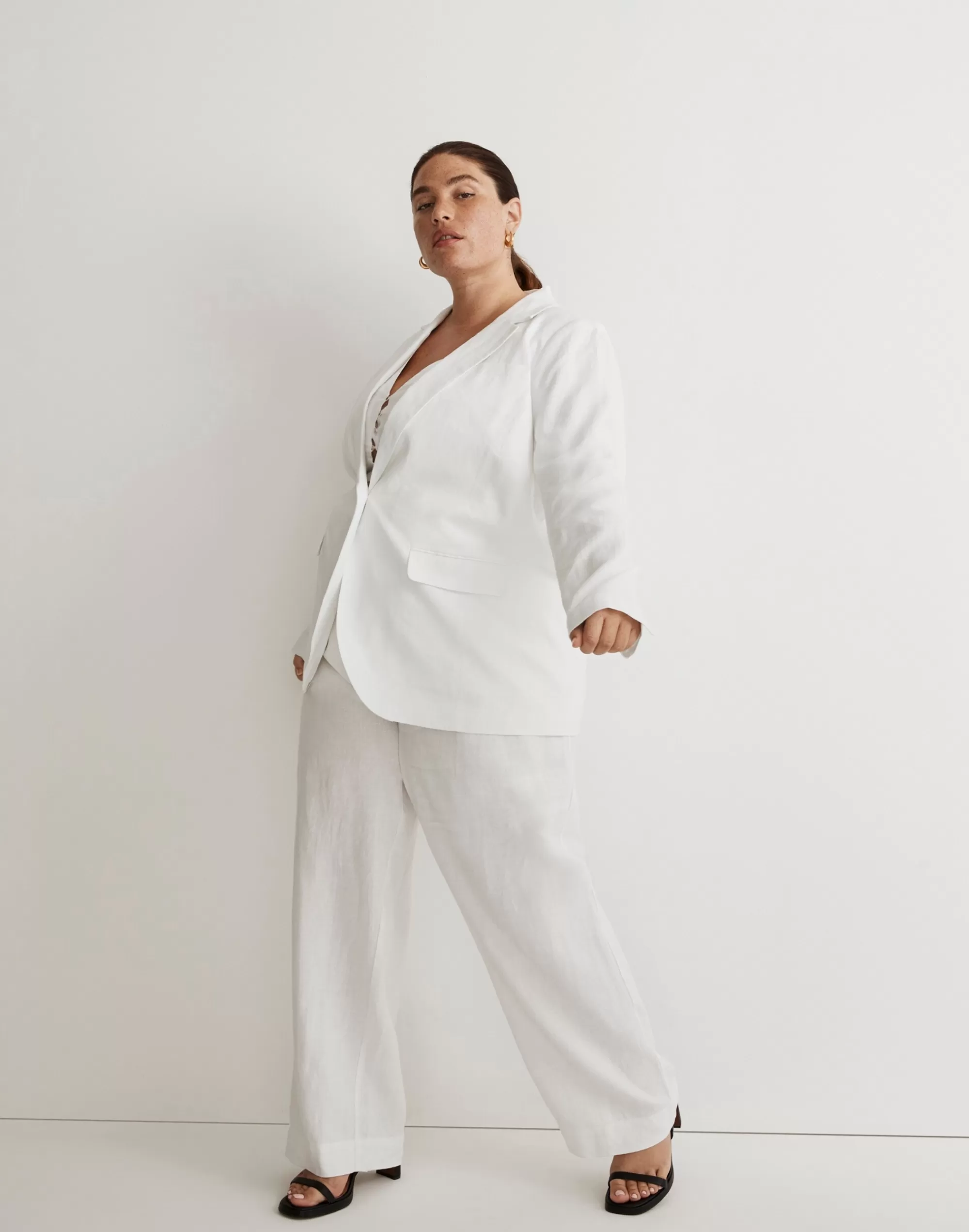 Madewell Blazers>The Plus Larsen Blazer In 100% Linen Eyelet White