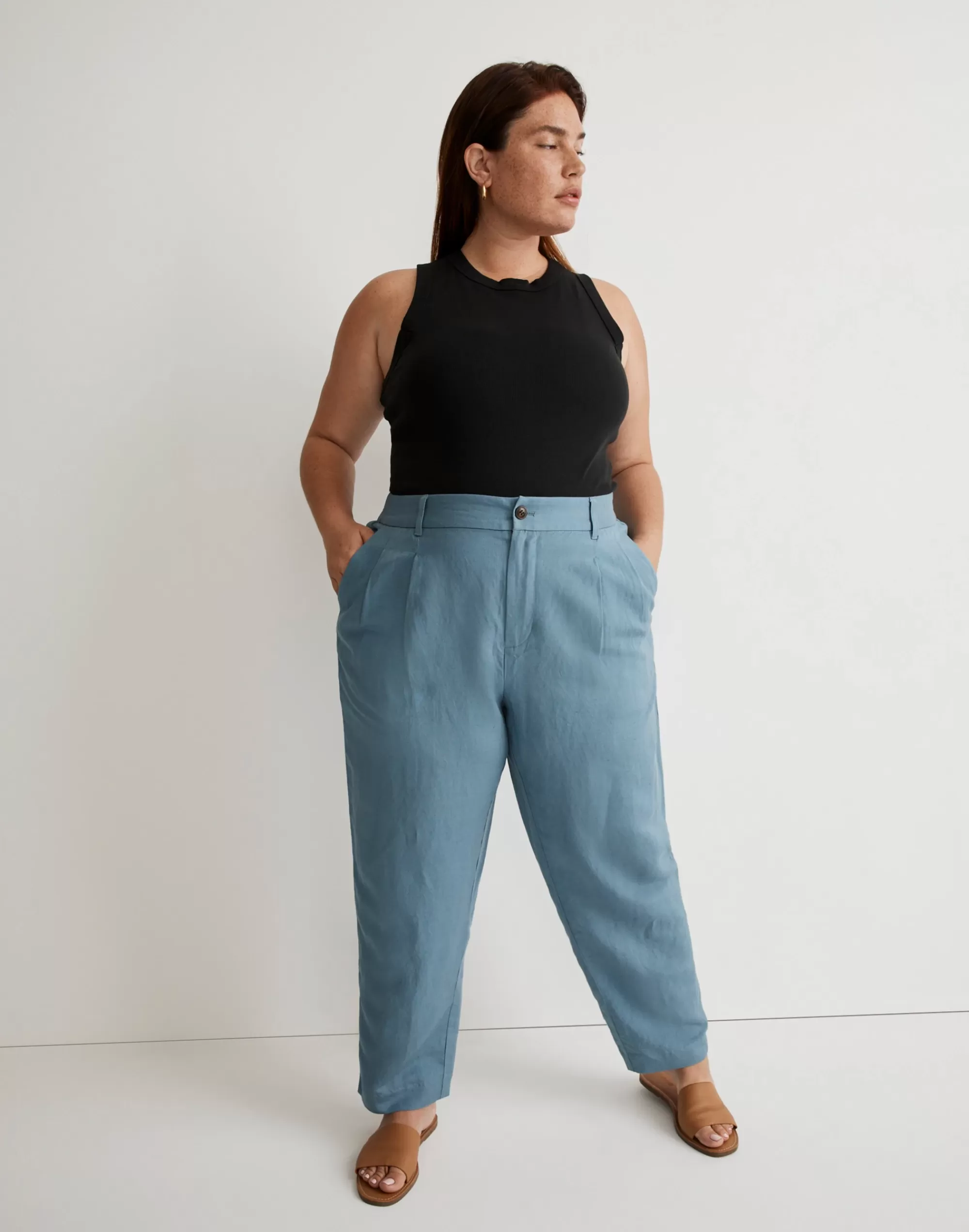 Madewell Pants>The Plus Tailored Tapered Pant In Linen-Blend Ocean