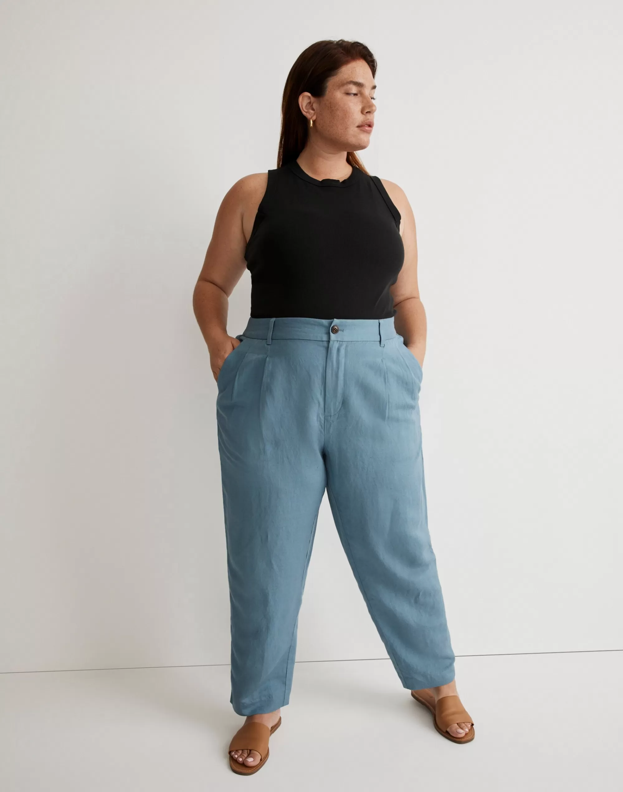 Madewell Suits>The Plus Tailored Tapered Pant In Linen-Blend Ocean