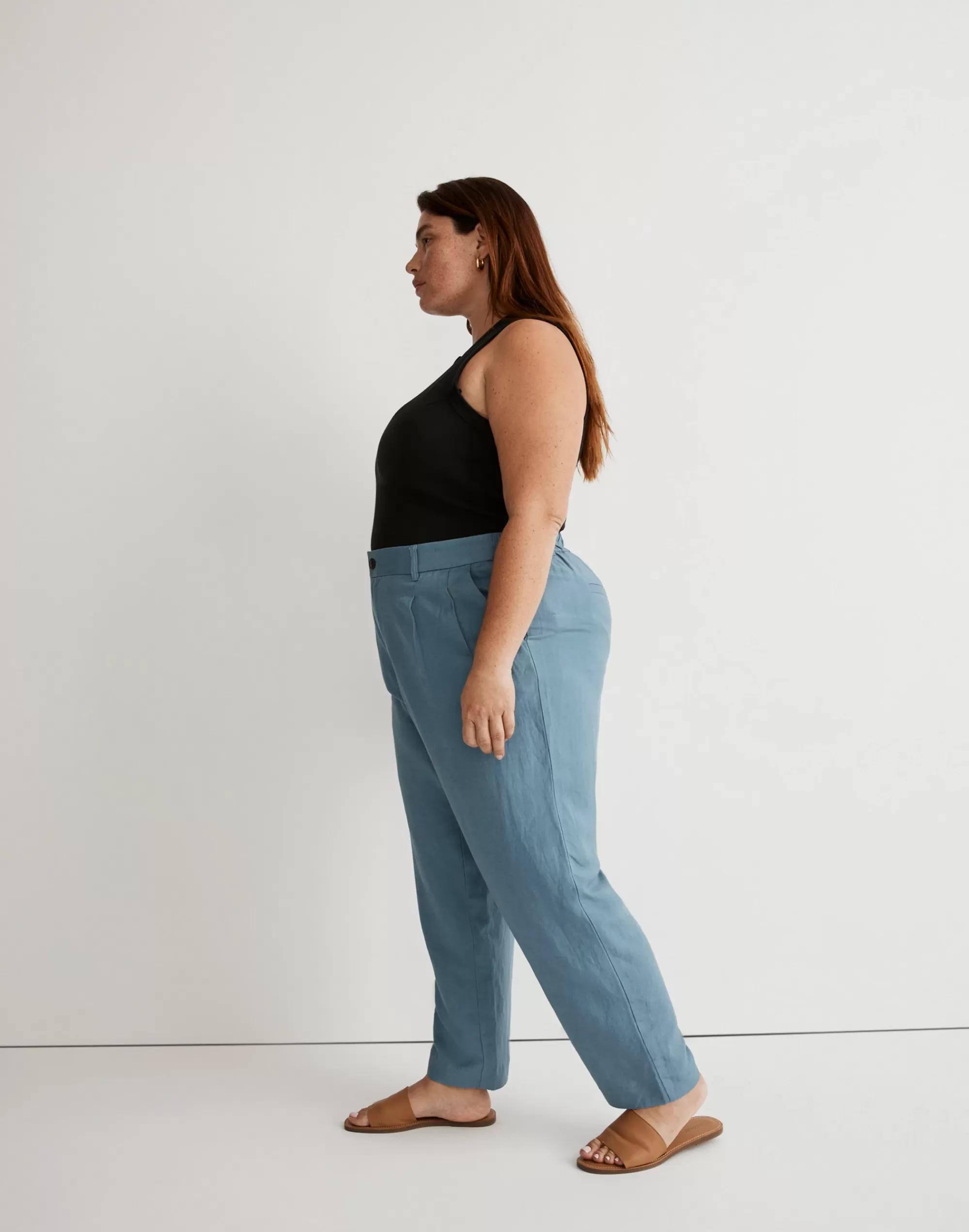 Madewell Pants>The Plus Tailored Tapered Pant In Linen-Blend Ocean