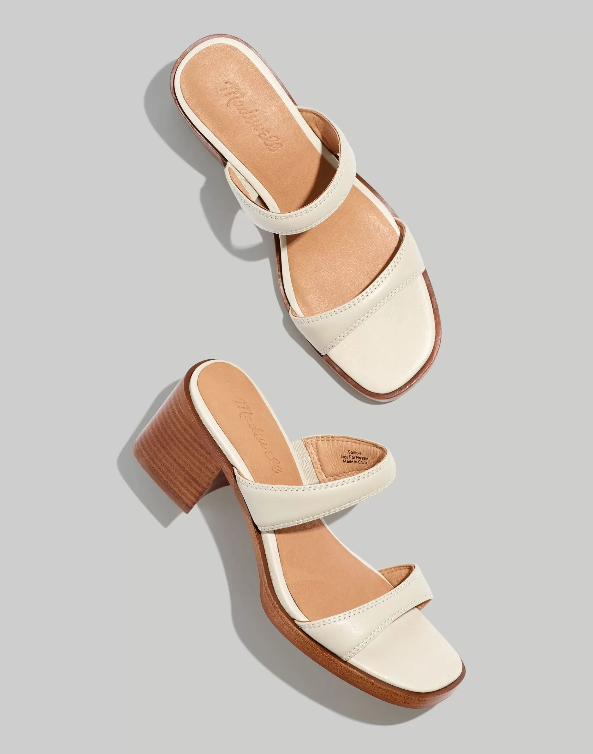 Madewell Heels>The Saige Double-Strap Sandal In Leather Pale Oyster