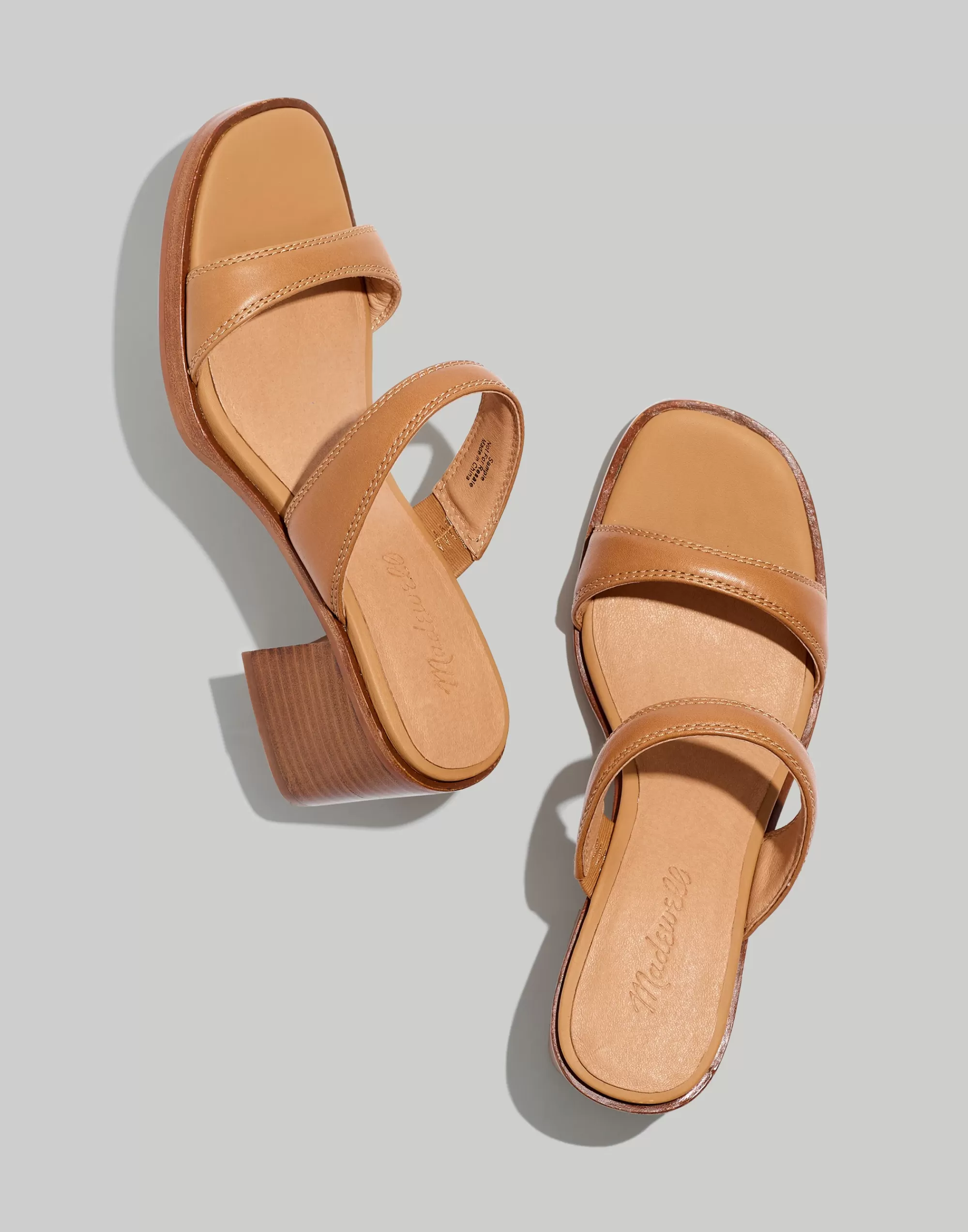 Madewell Heels>The Saige Double-Strap Sandal In Leather Desert Camel