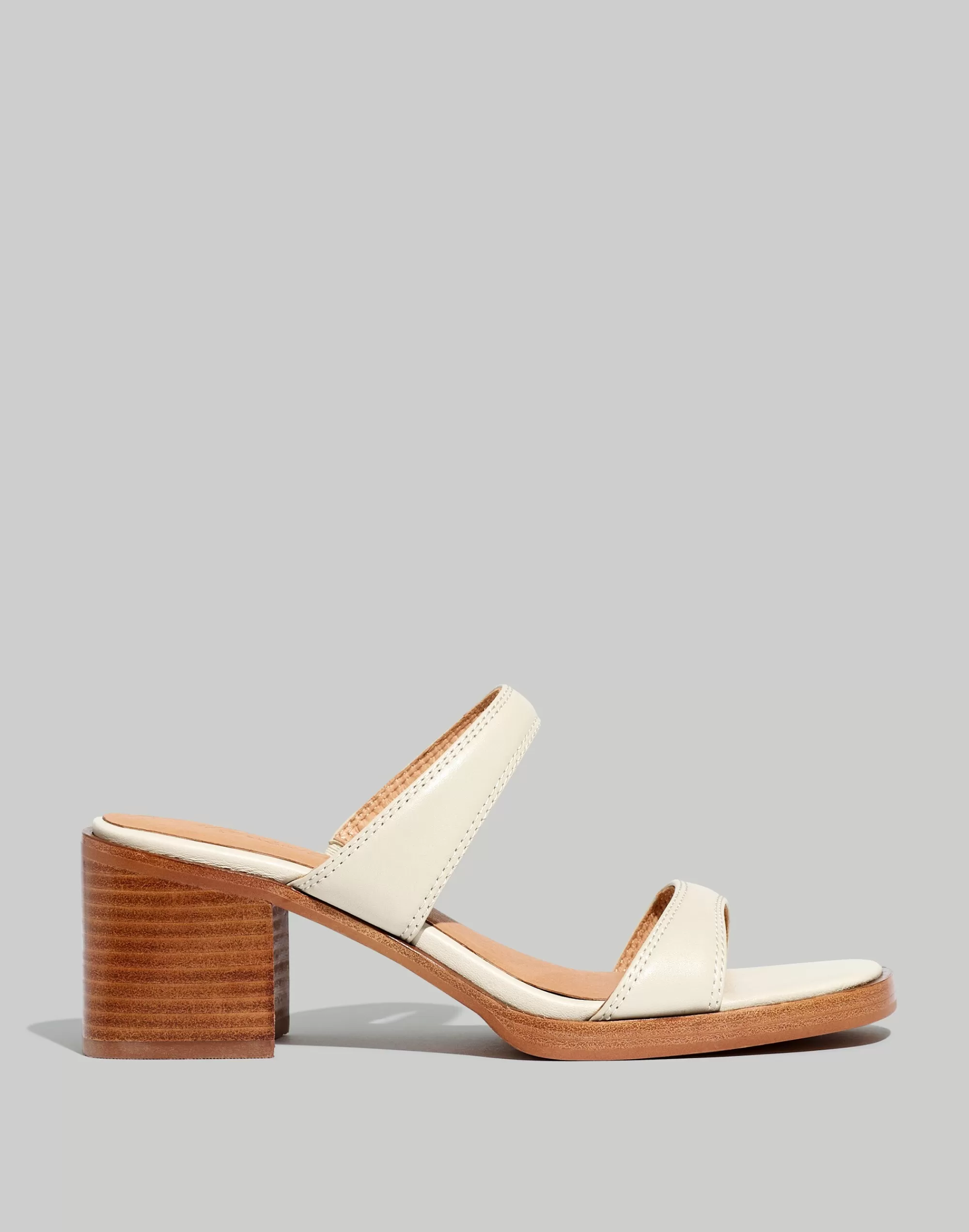 Madewell Heels>The Saige Double-Strap Sandal In Leather Pale Oyster