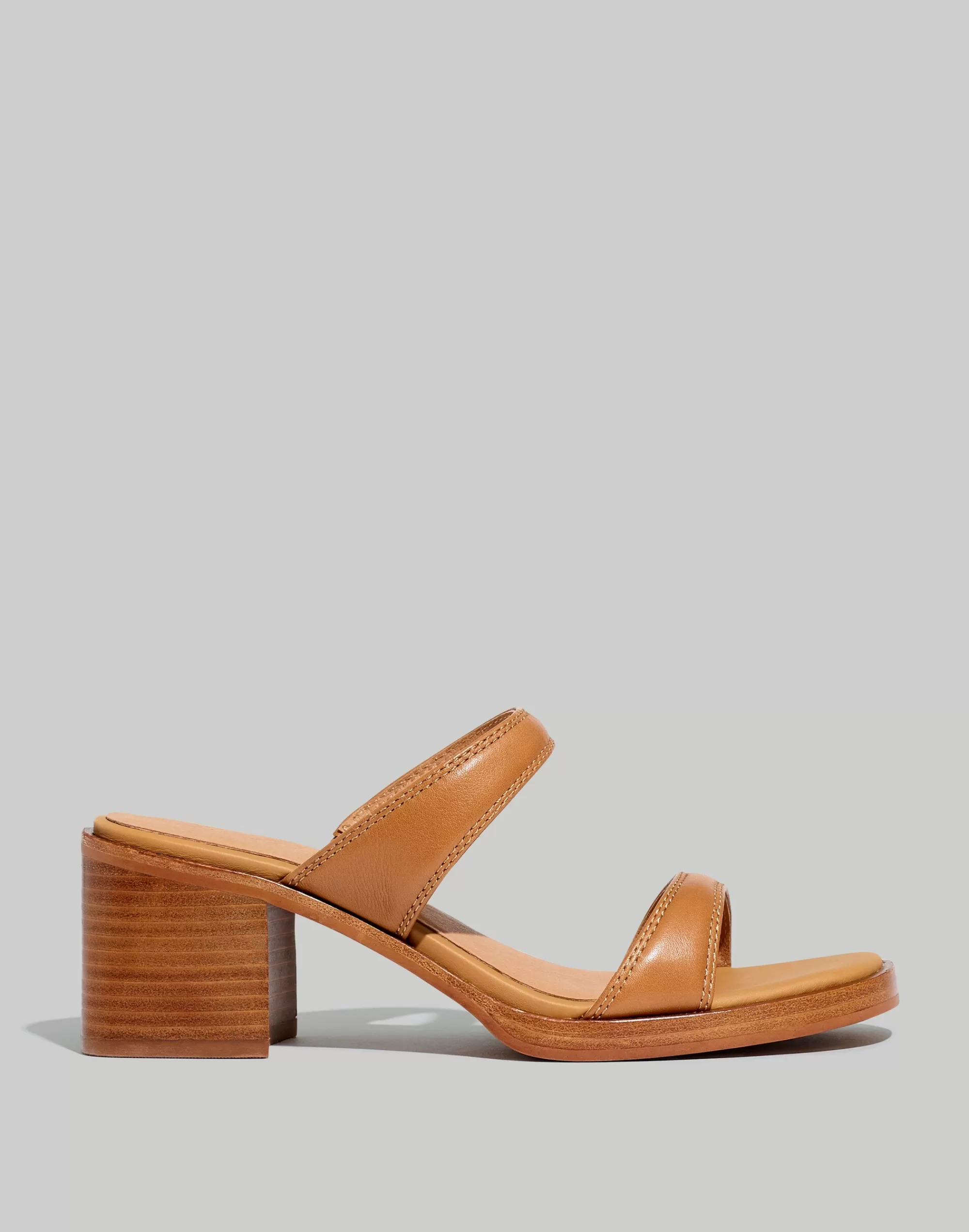 Madewell Heels>The Saige Double-Strap Sandal In Leather Desert Camel