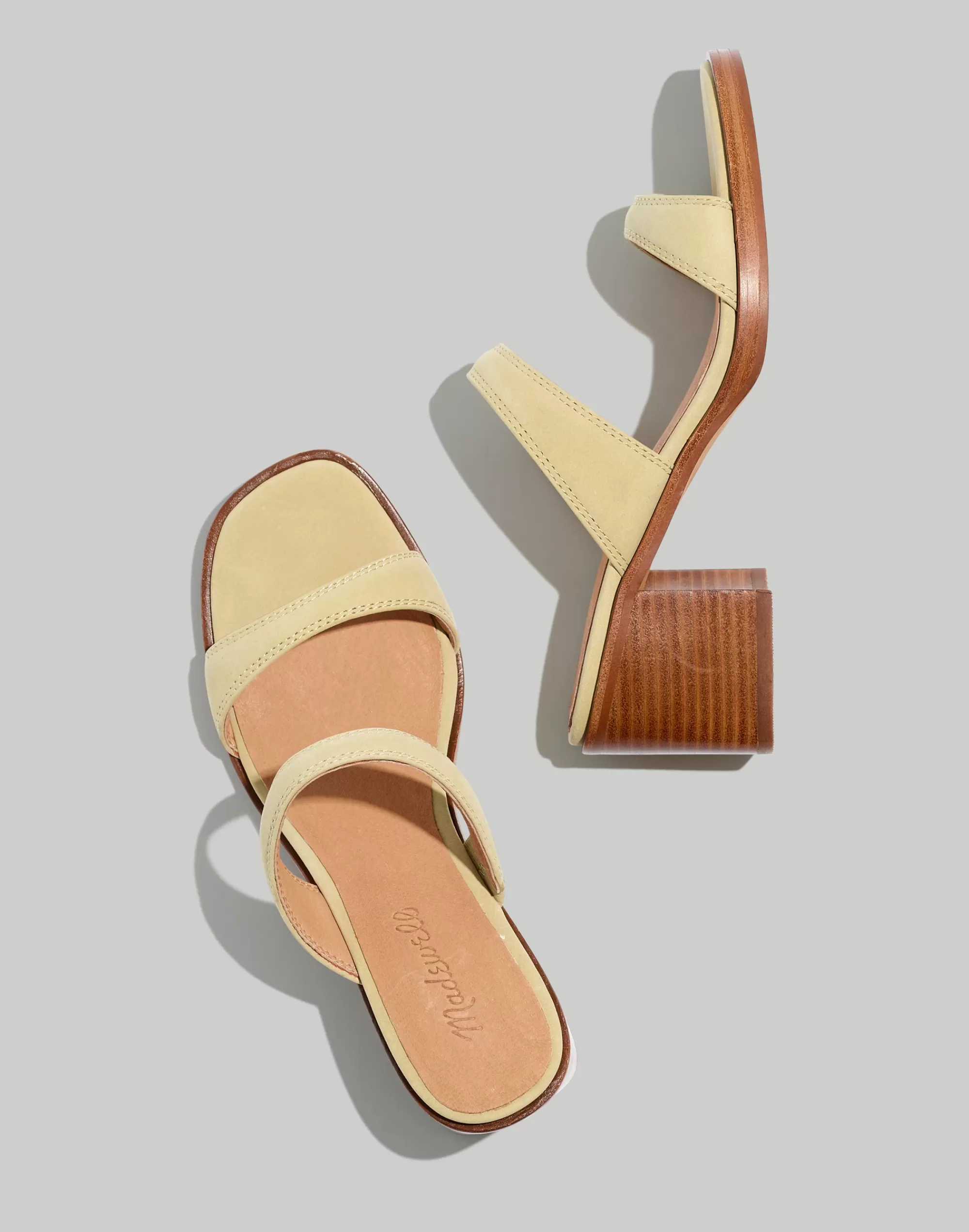 Madewell Heels>The Saige Double-Strap Sandal In Nubuck Leather Pale Lichen