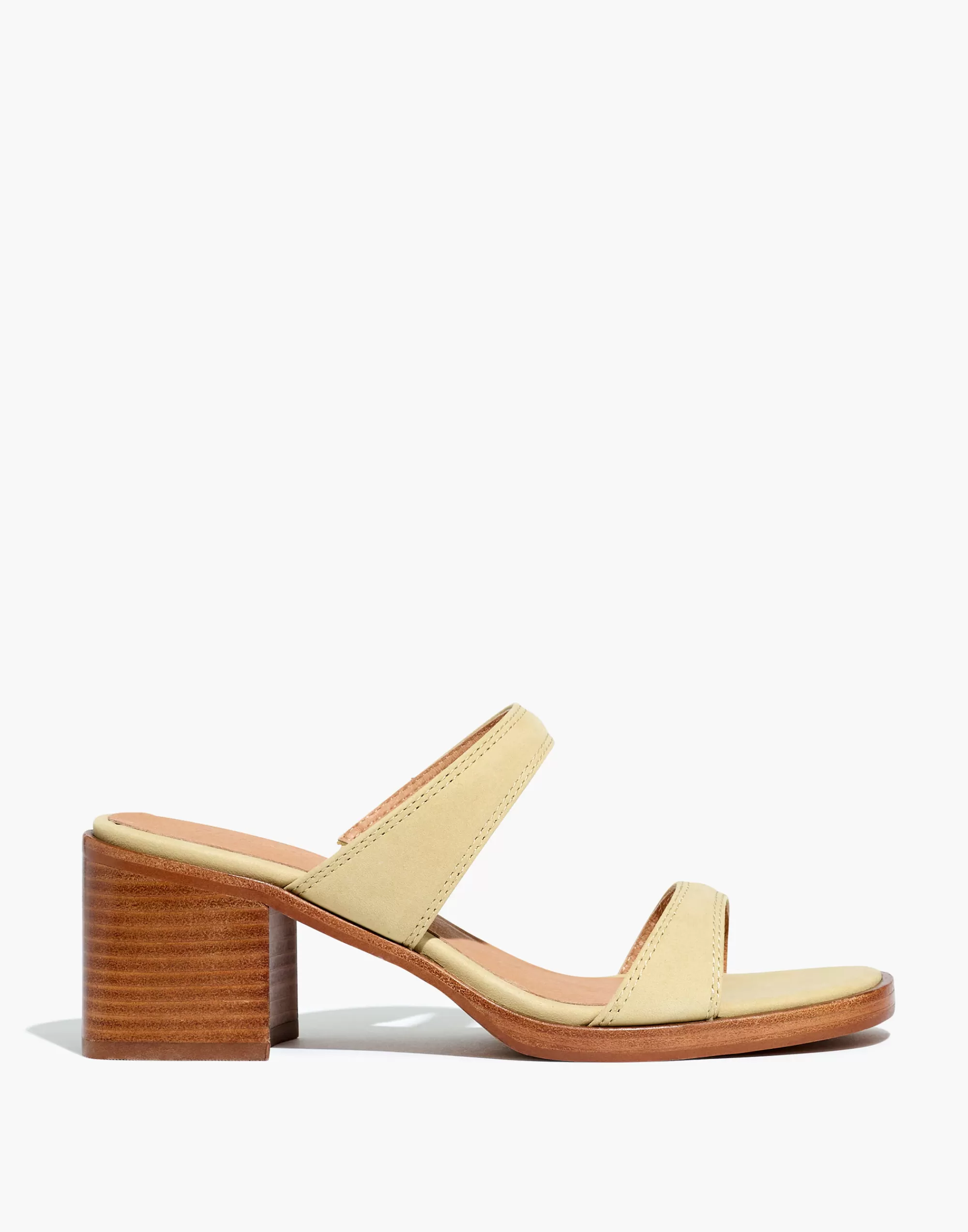 Madewell Heels>The Saige Double-Strap Sandal In Nubuck Leather Pale Lichen