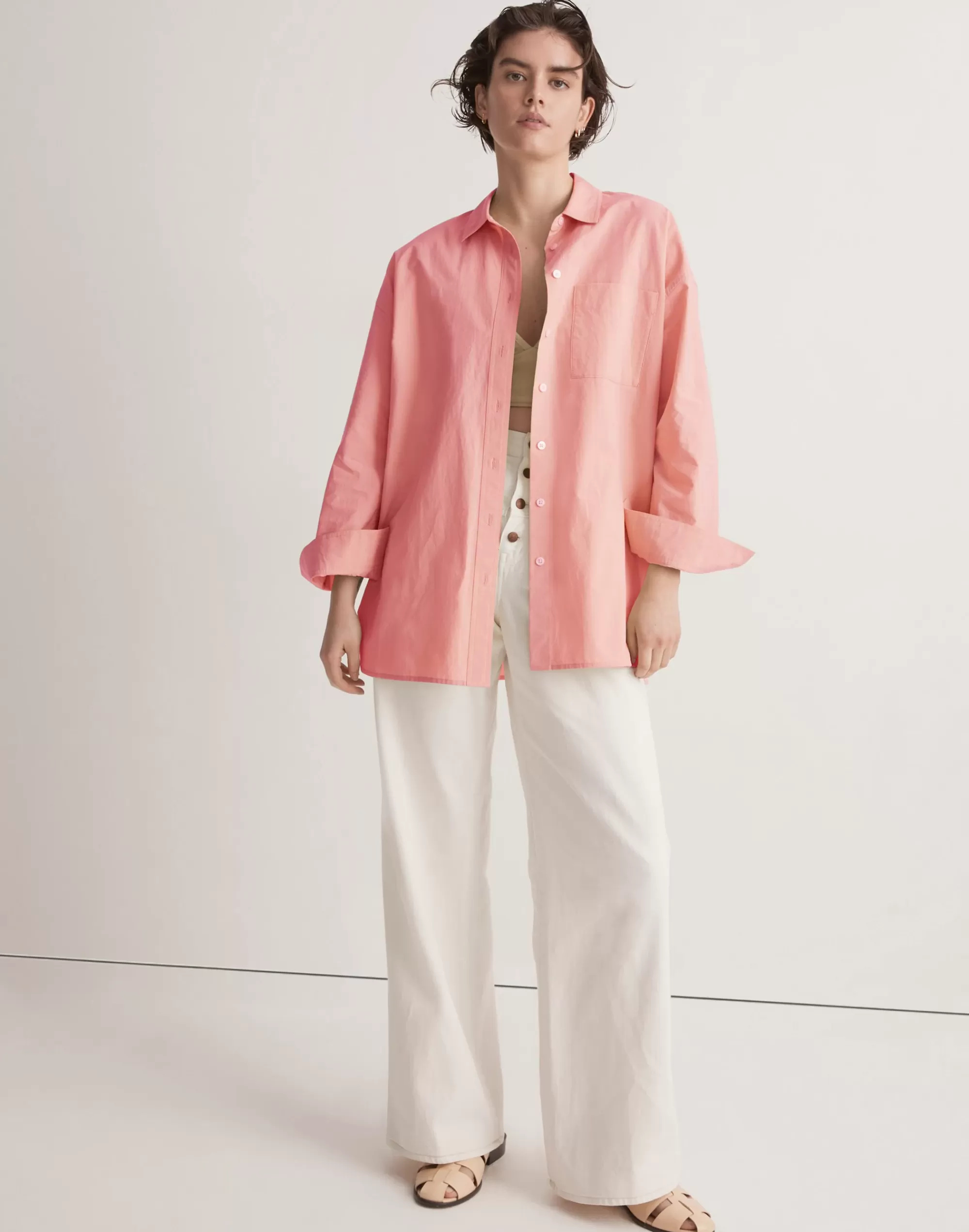 Madewell Tops & Shirts>The Signature Poplin Oversized Shirt Cafe Pink