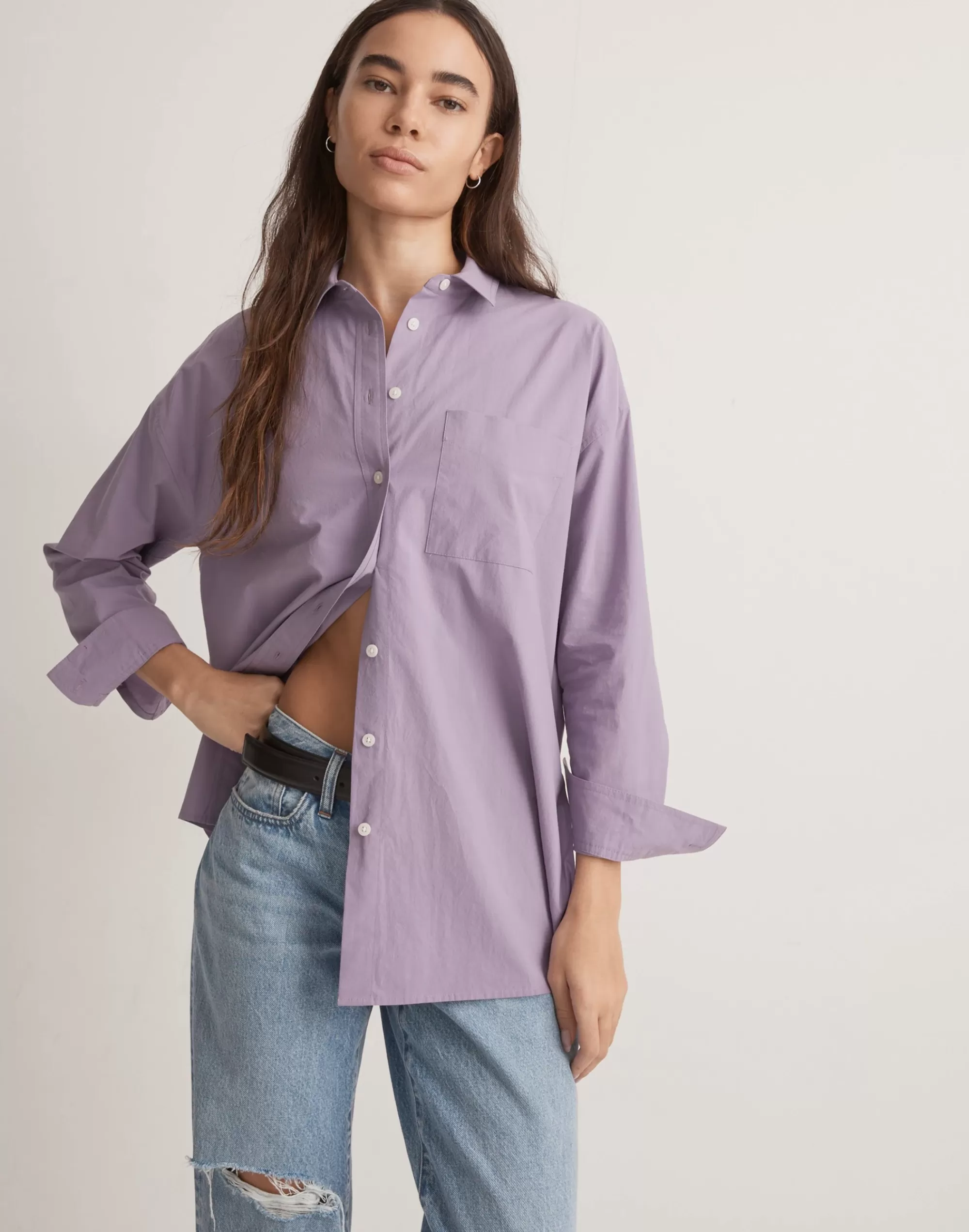 Madewell Tops & Shirts>The Signature Poplin Oversized Shirt Aster Bloom