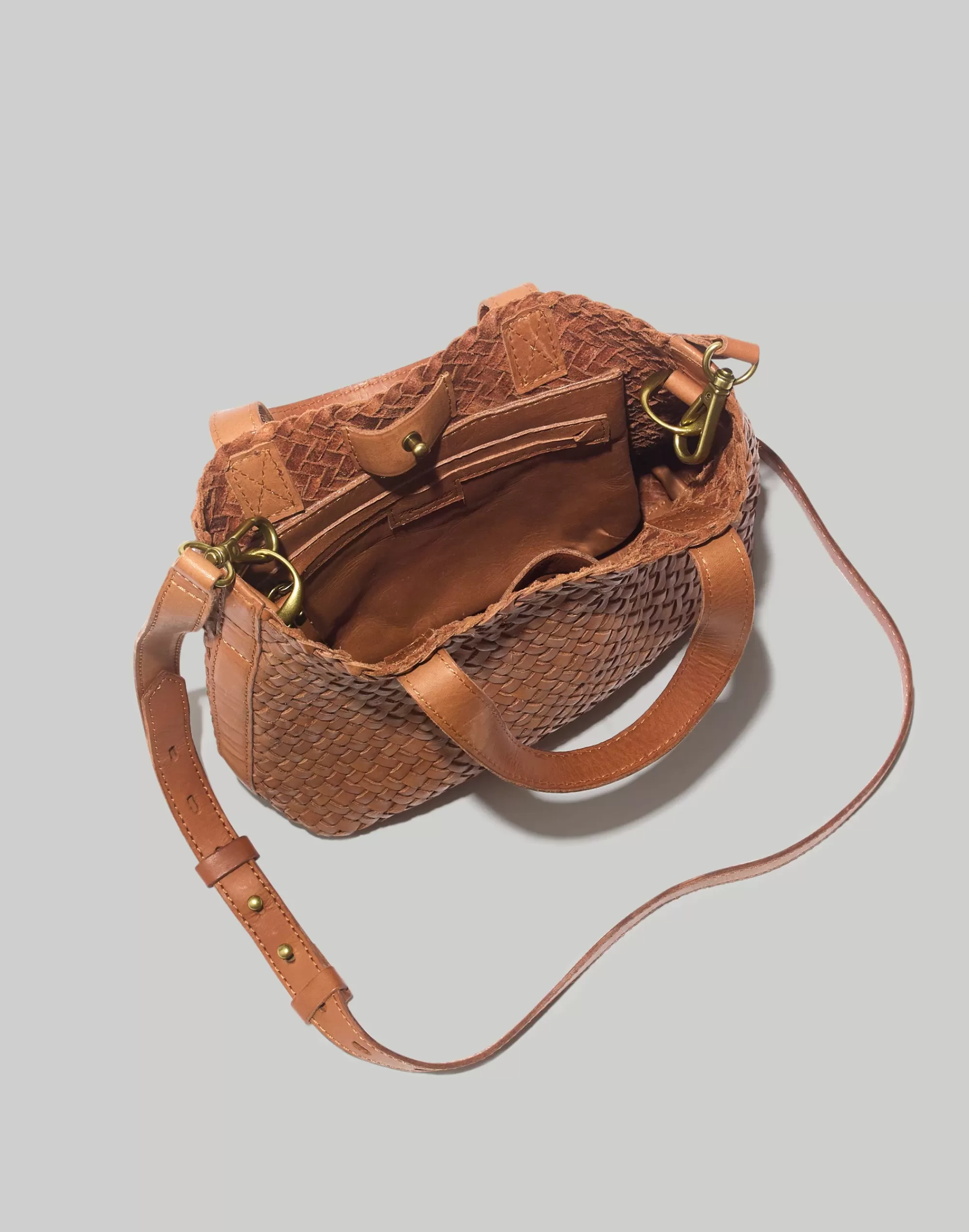 Madewell Crossbody Bags>The Small Transport Crossbody: Woven Leather Edition Burnished Caramel