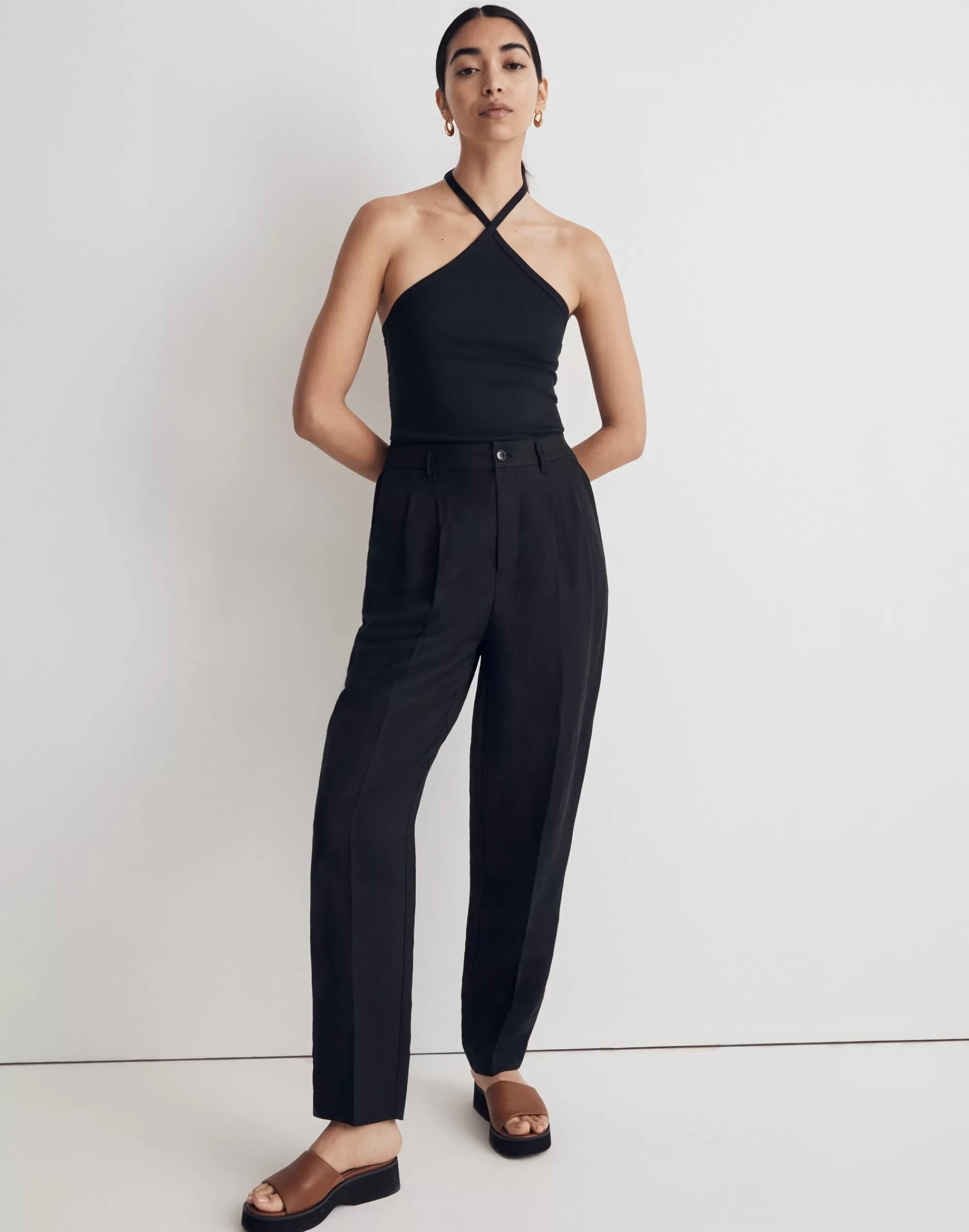 Madewell Suits>The Tailored Tapered Pant In Linen-Blend True Black