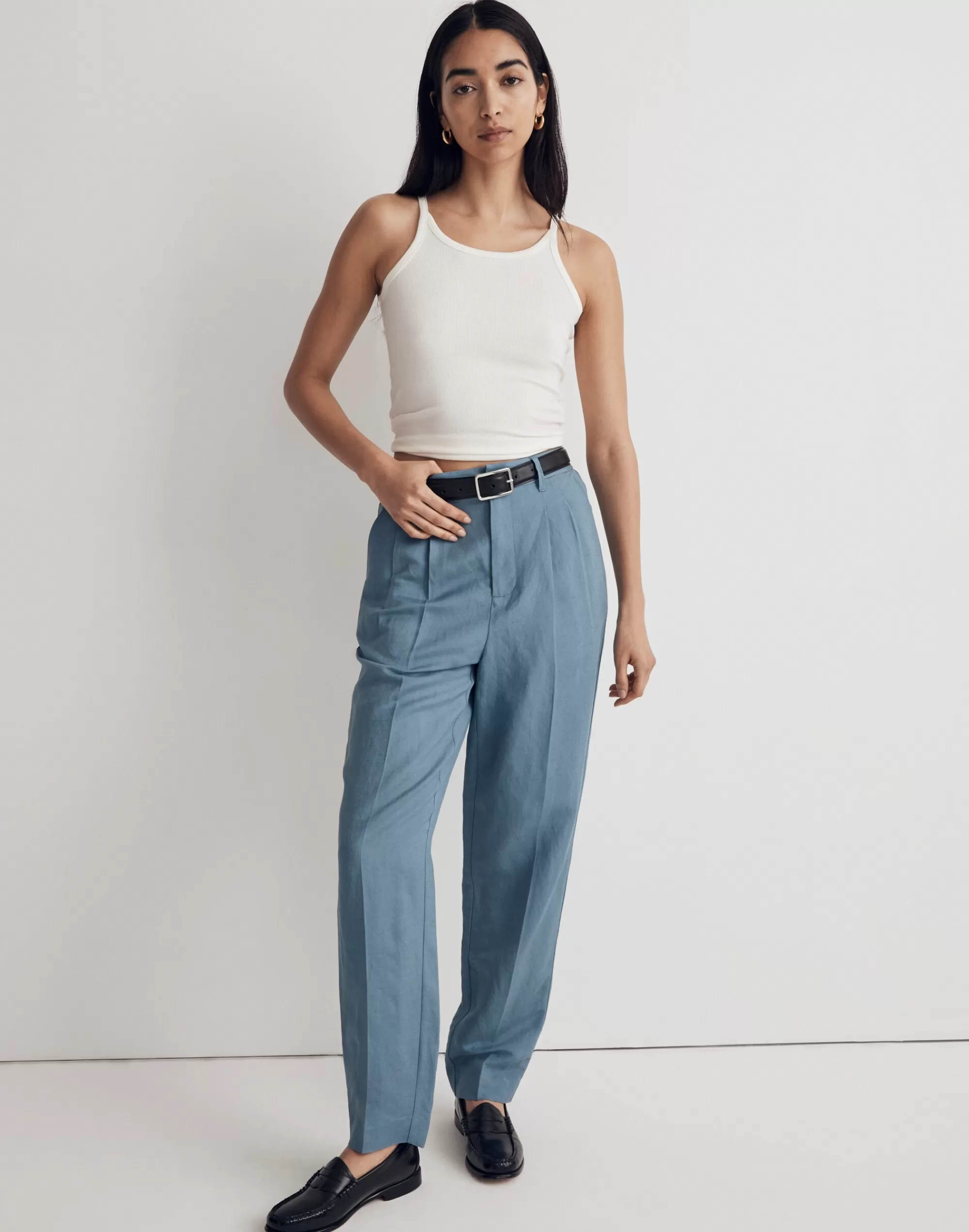 Madewell Pants>The Tailored Tapered Pant In Linen-Blend Ocean