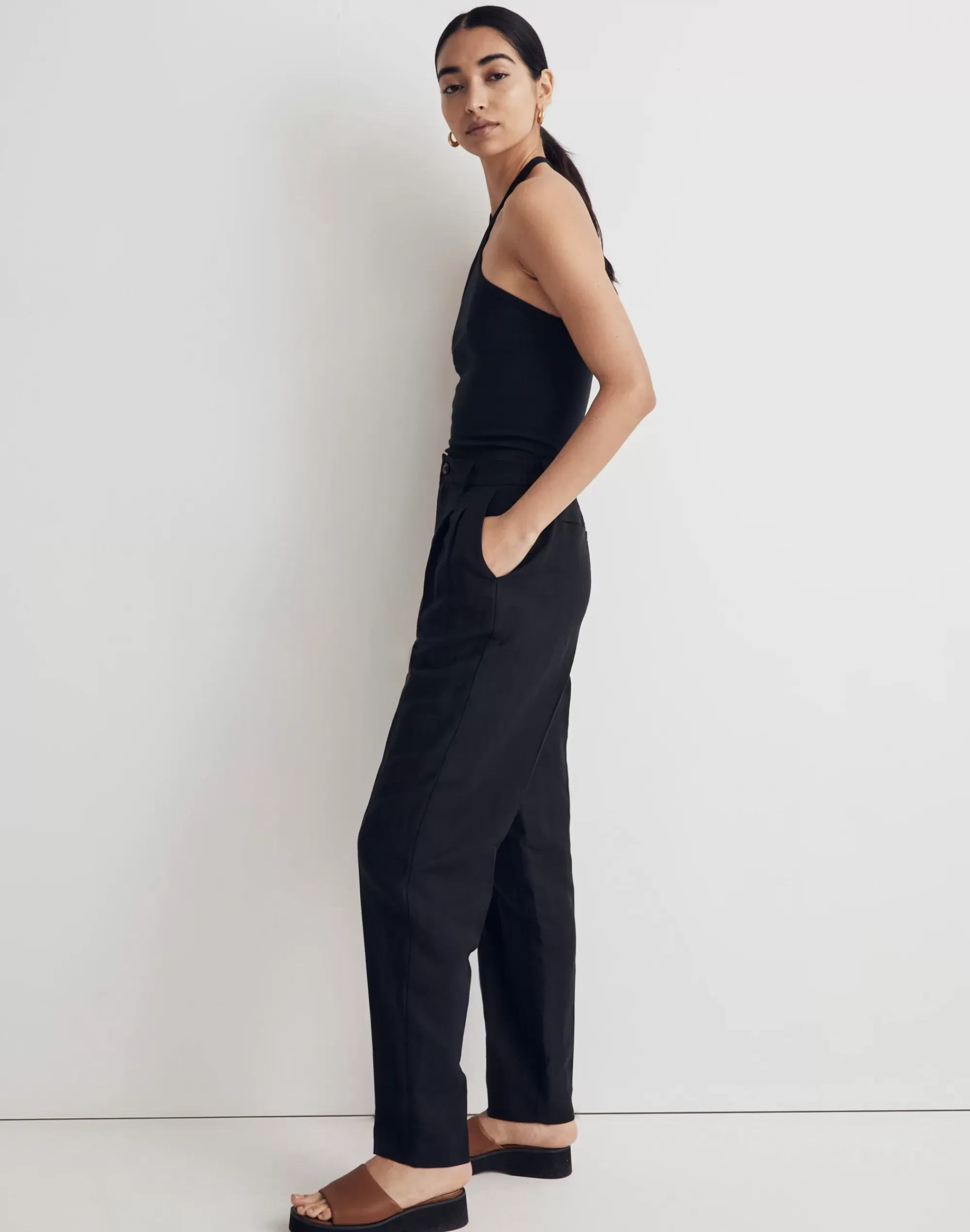 Madewell Suits>The Tailored Tapered Pant In Linen-Blend True Black