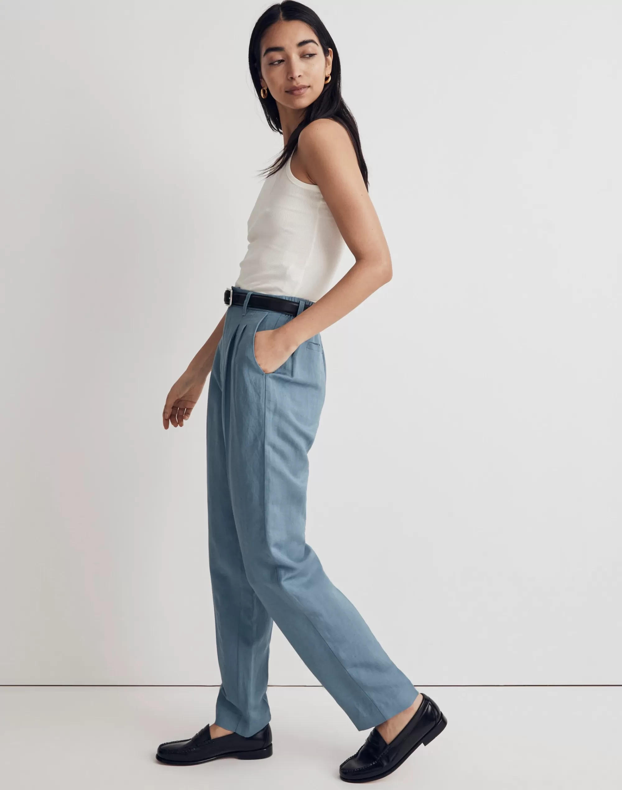 Madewell Pants>The Tailored Tapered Pant In Linen-Blend Ocean