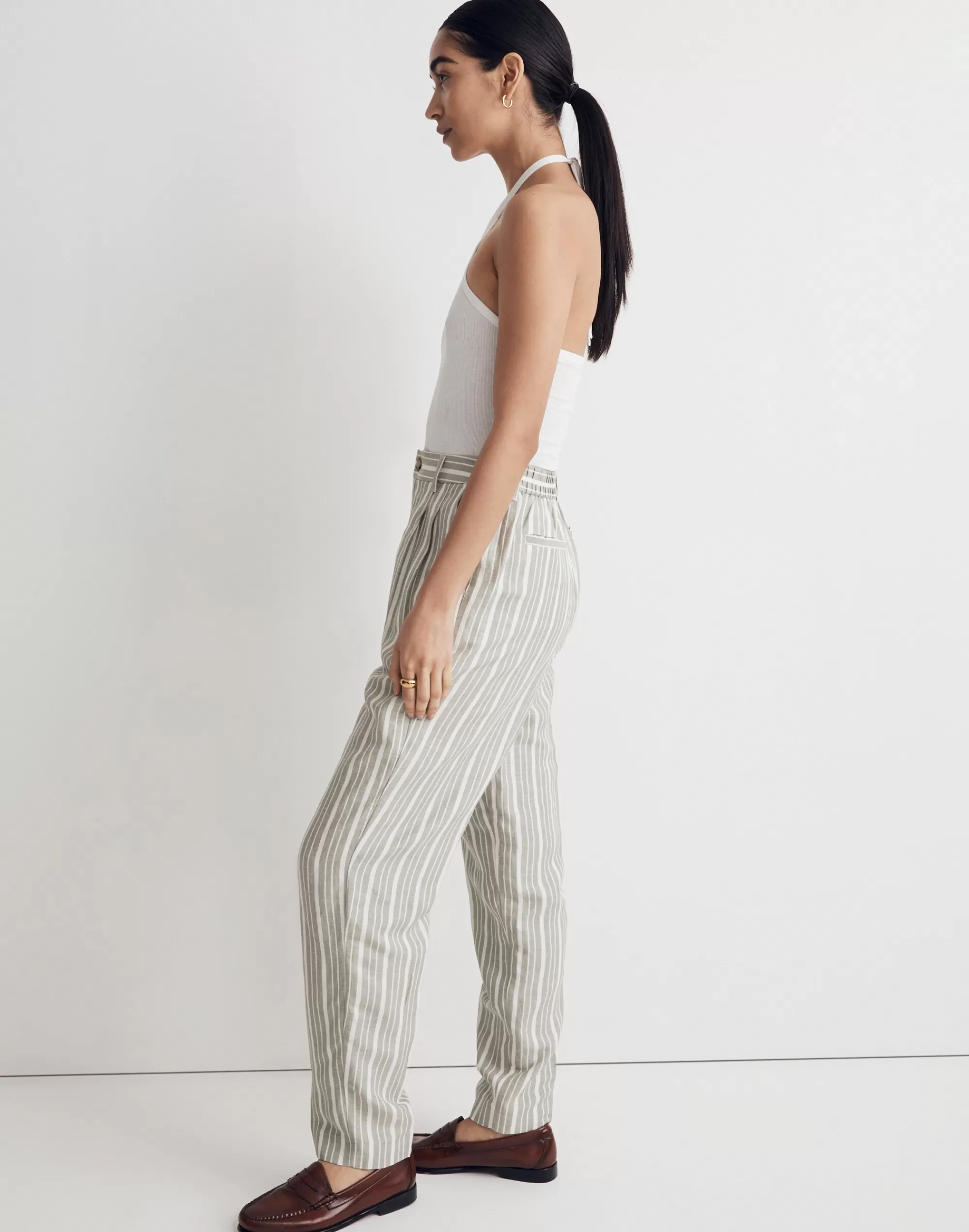 Madewell Suits>The Tailored Tapered Pant In Striped Linen-Blend Dried Aloe