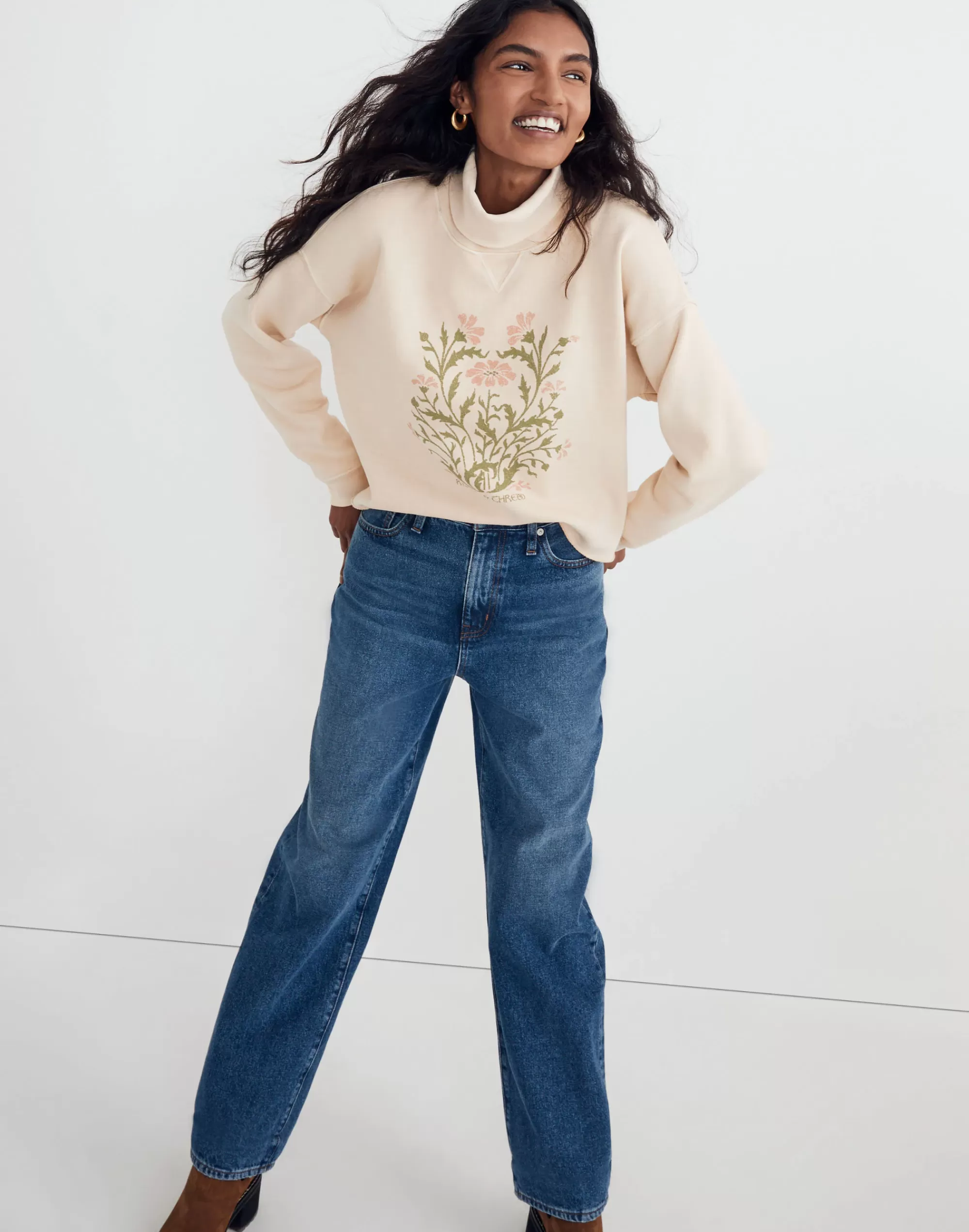 Madewell Sweatshirts & Sweatpants>Thread Floral Turtleneck Sweatshirt Bone