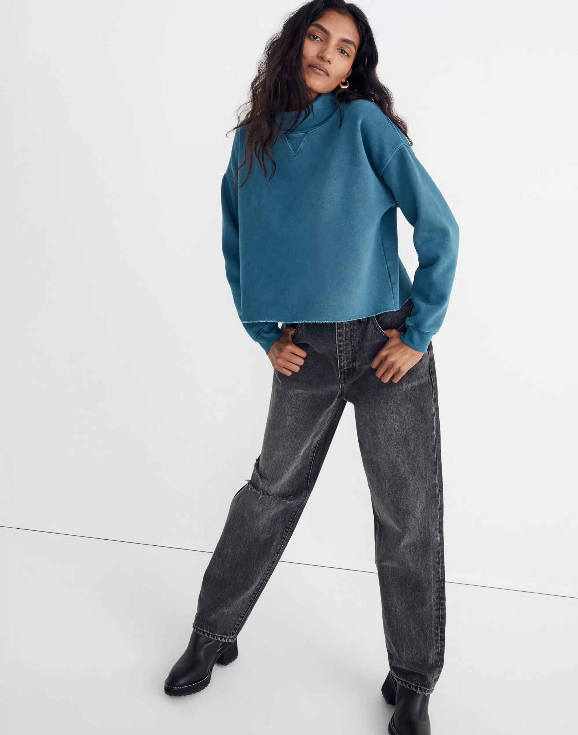 Madewell Sweatshirts & Sweatpants>Thread Floral Turtleneck Sweatshirt Recycled Blue