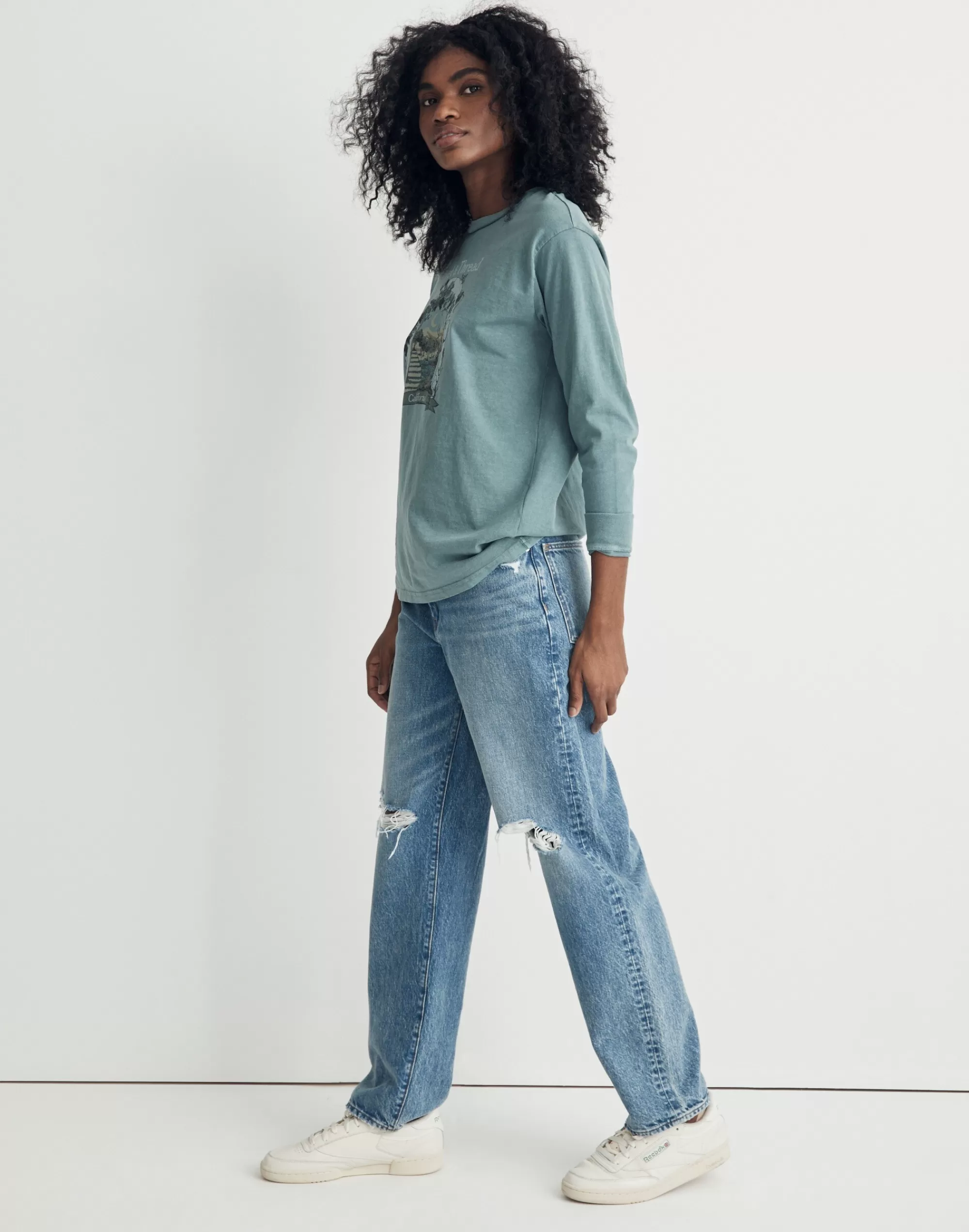 Madewell Tees>Thread Graphic Long-Sleeve Tee Steely Ocean