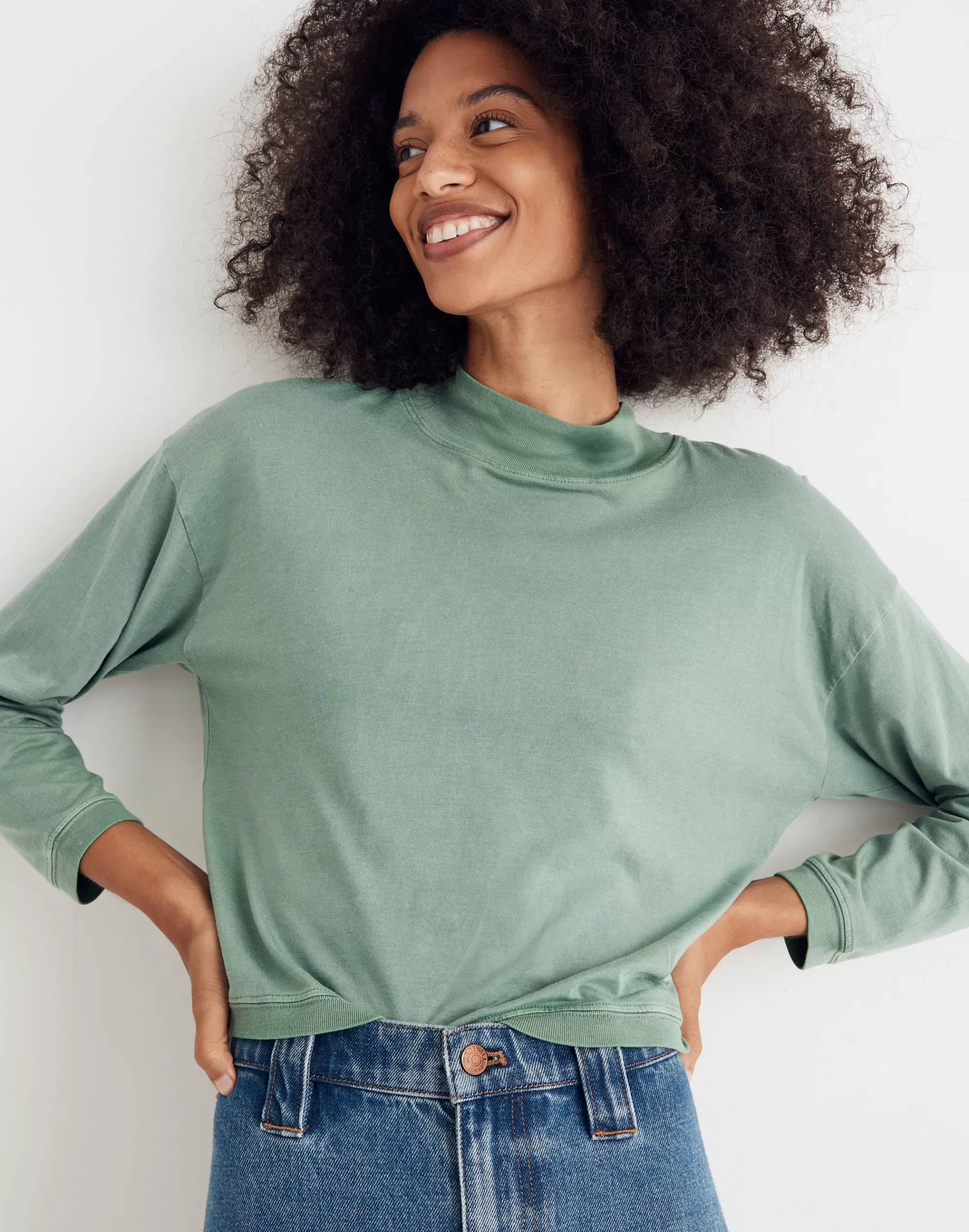 Madewell Tees>Thread Mockneck Crop Tee Fern Gully