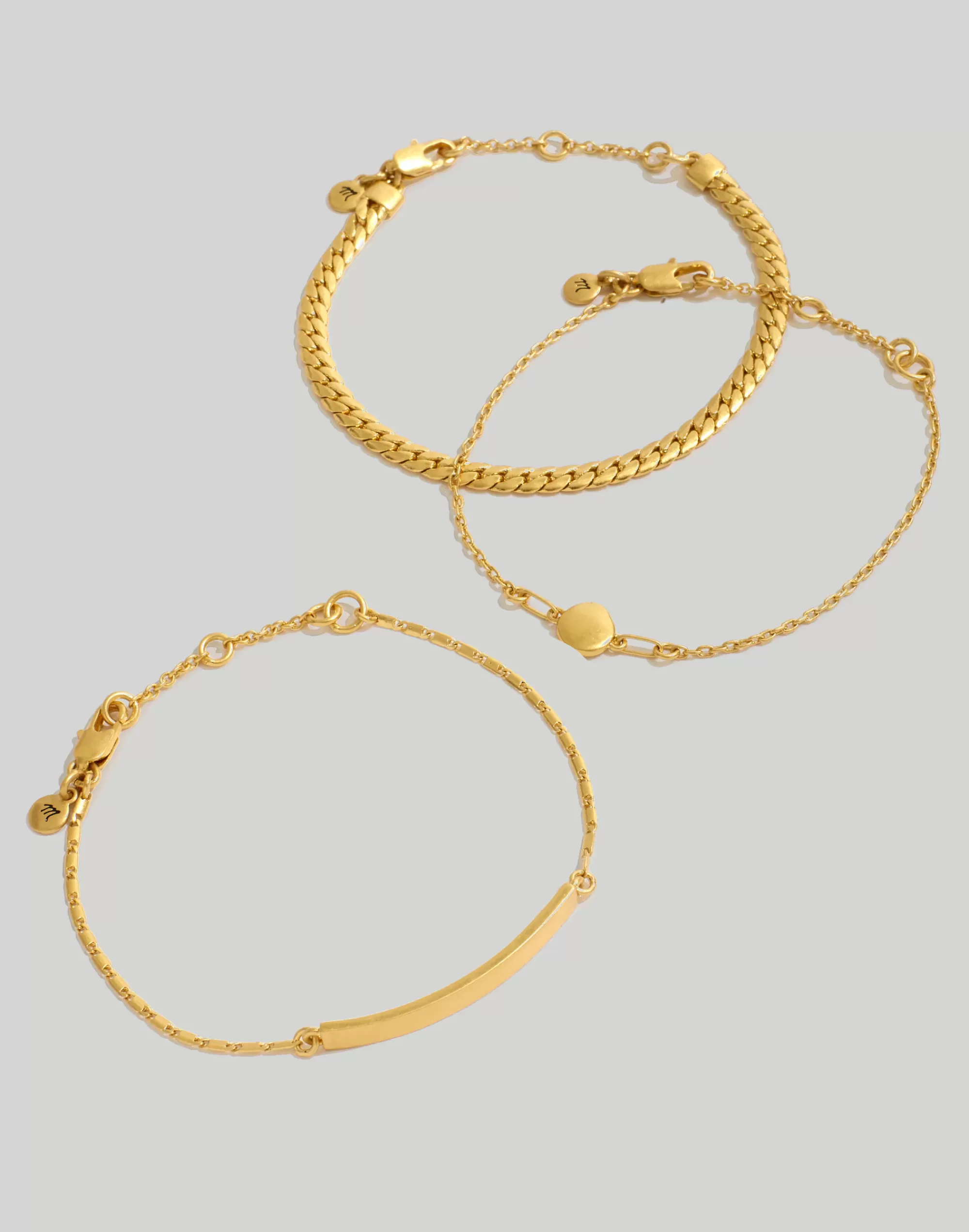 Madewell Bracelets>Three-Pack Chain Bracelet Set Vintage Gold