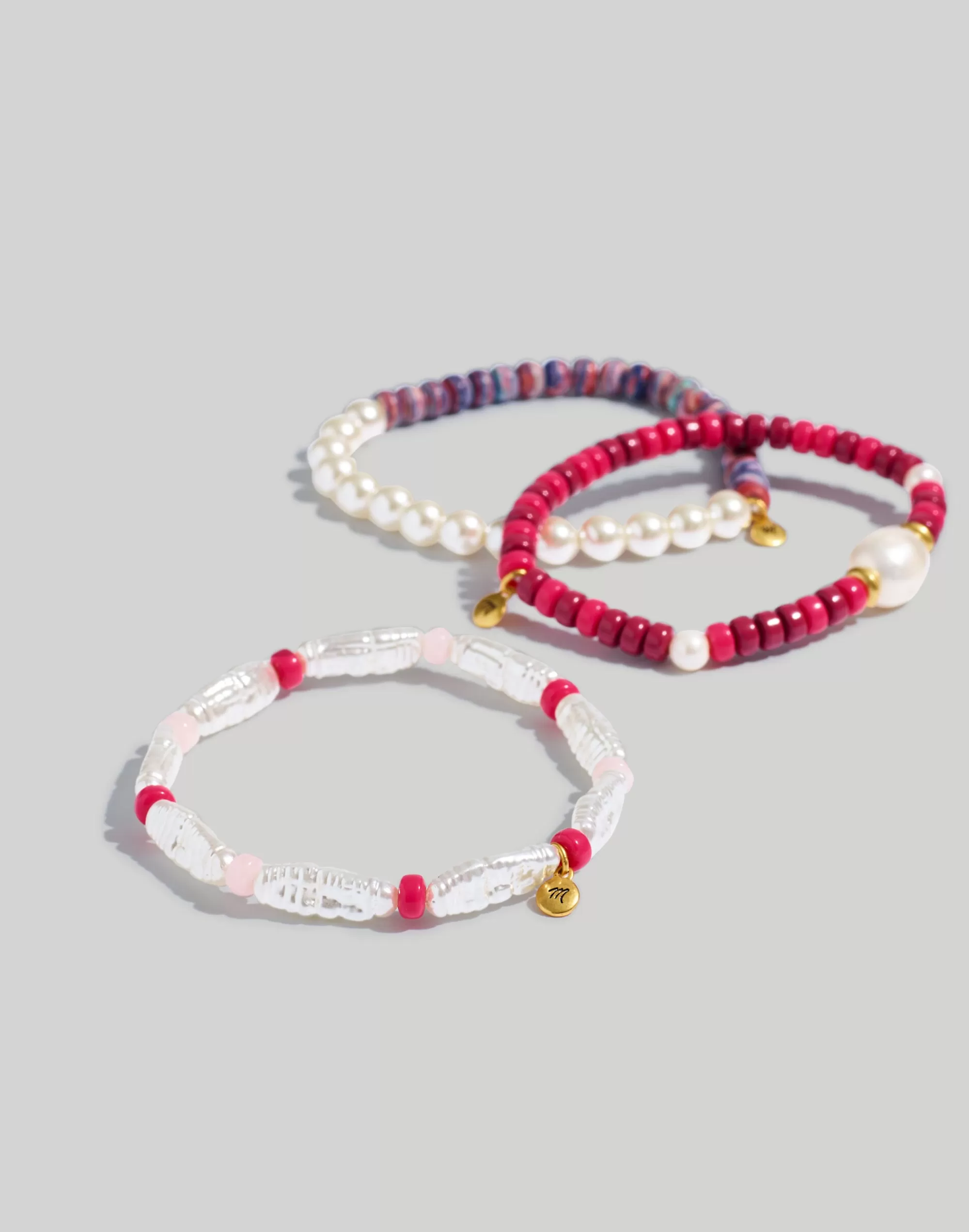 Madewell Bracelets>Three-Pack Pearl Stretch Bracelet Set Rich Peony