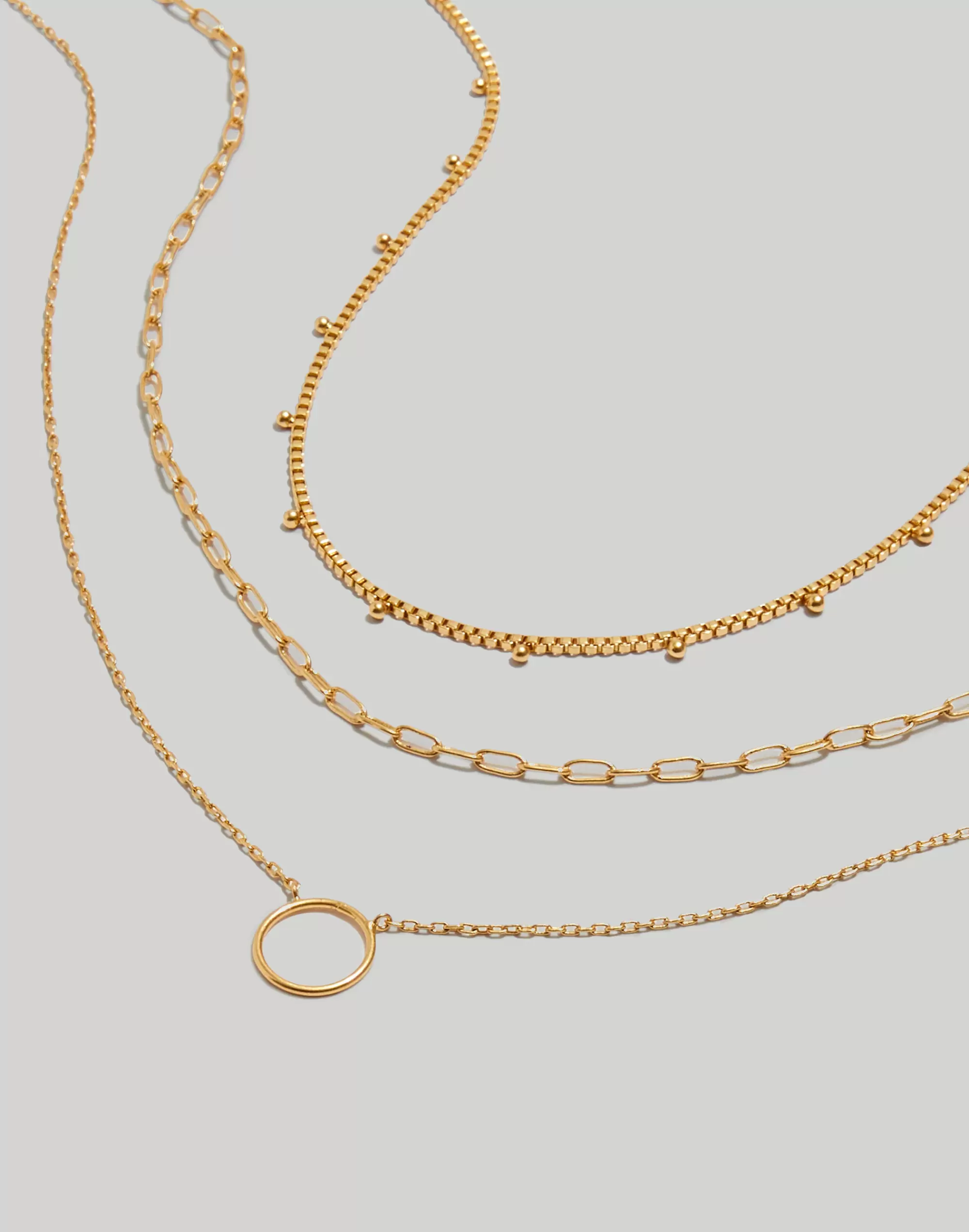 Madewell Necklaces>Three-Piece Dotted Chain Necklace Set Vintage Gold