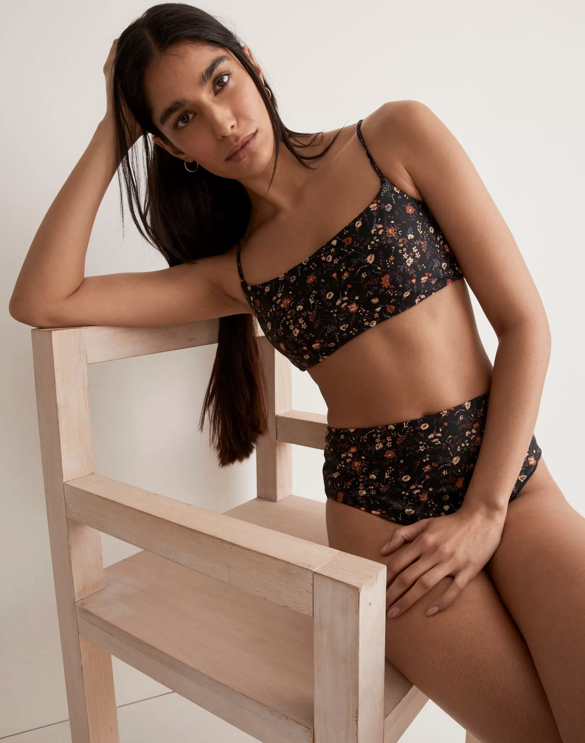 Madewell Swim>Tie-Back Bikini Top In Free Floral True Black