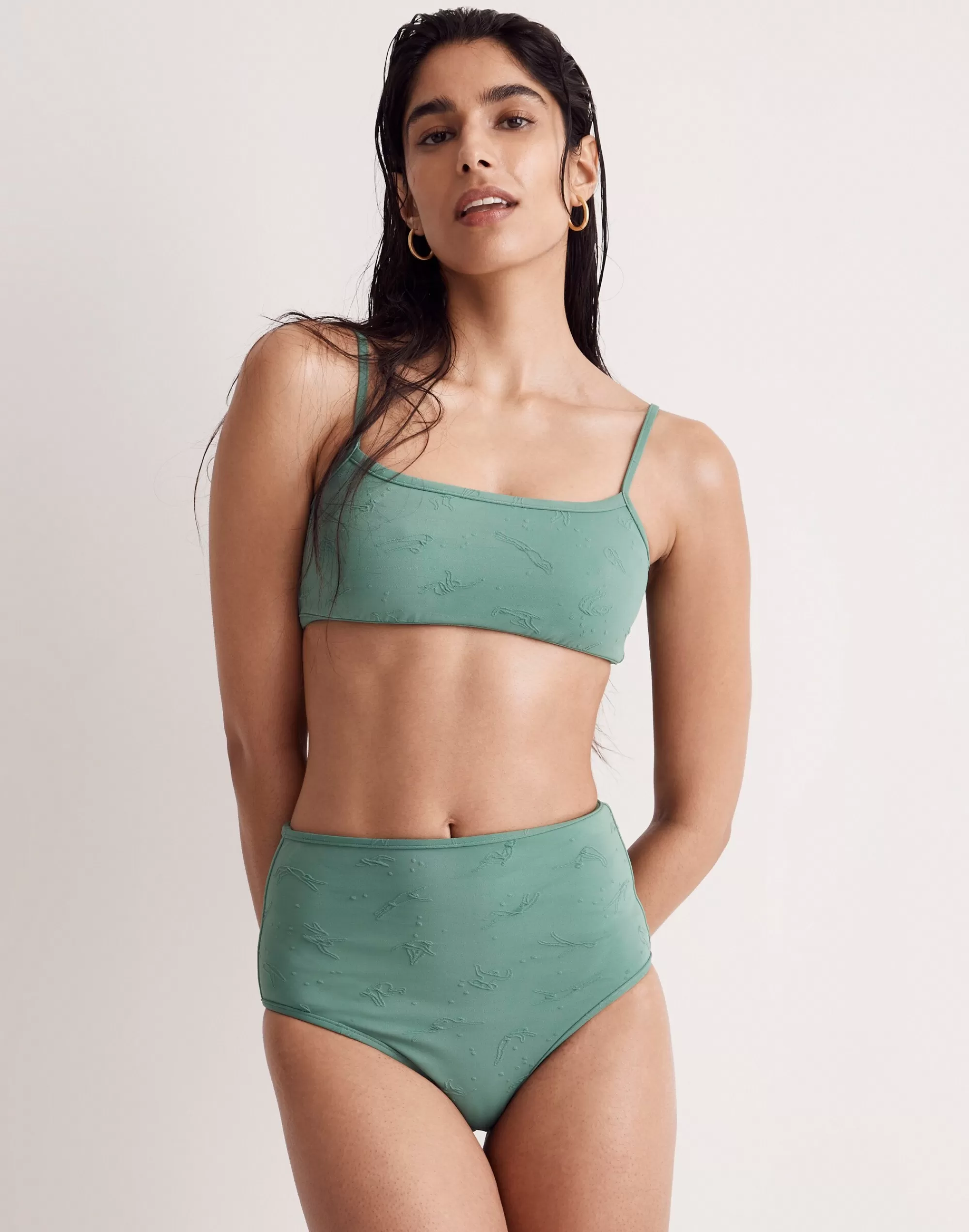 Madewell Swim>Tie-Back Bikini Top In Swim Team Jacquard Trellis Green