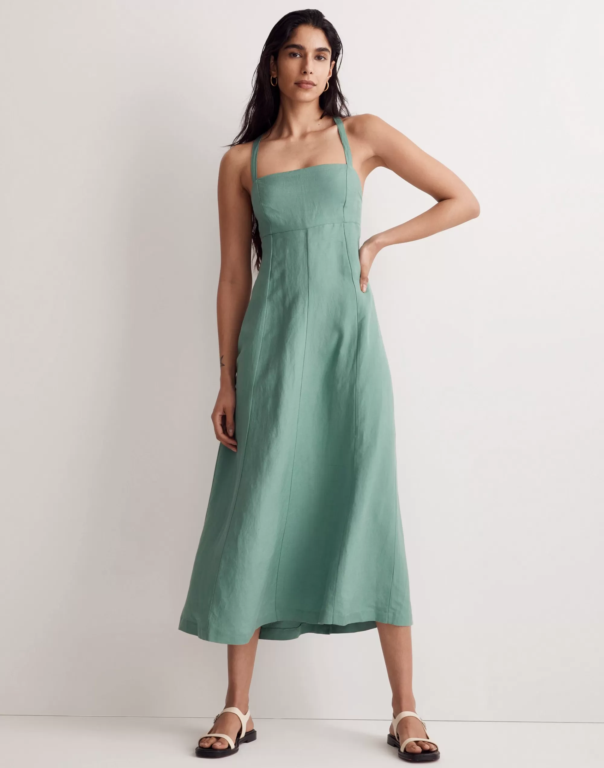 Madewell Dresses>Tie-Back Cami Midi Dress Trellis Green