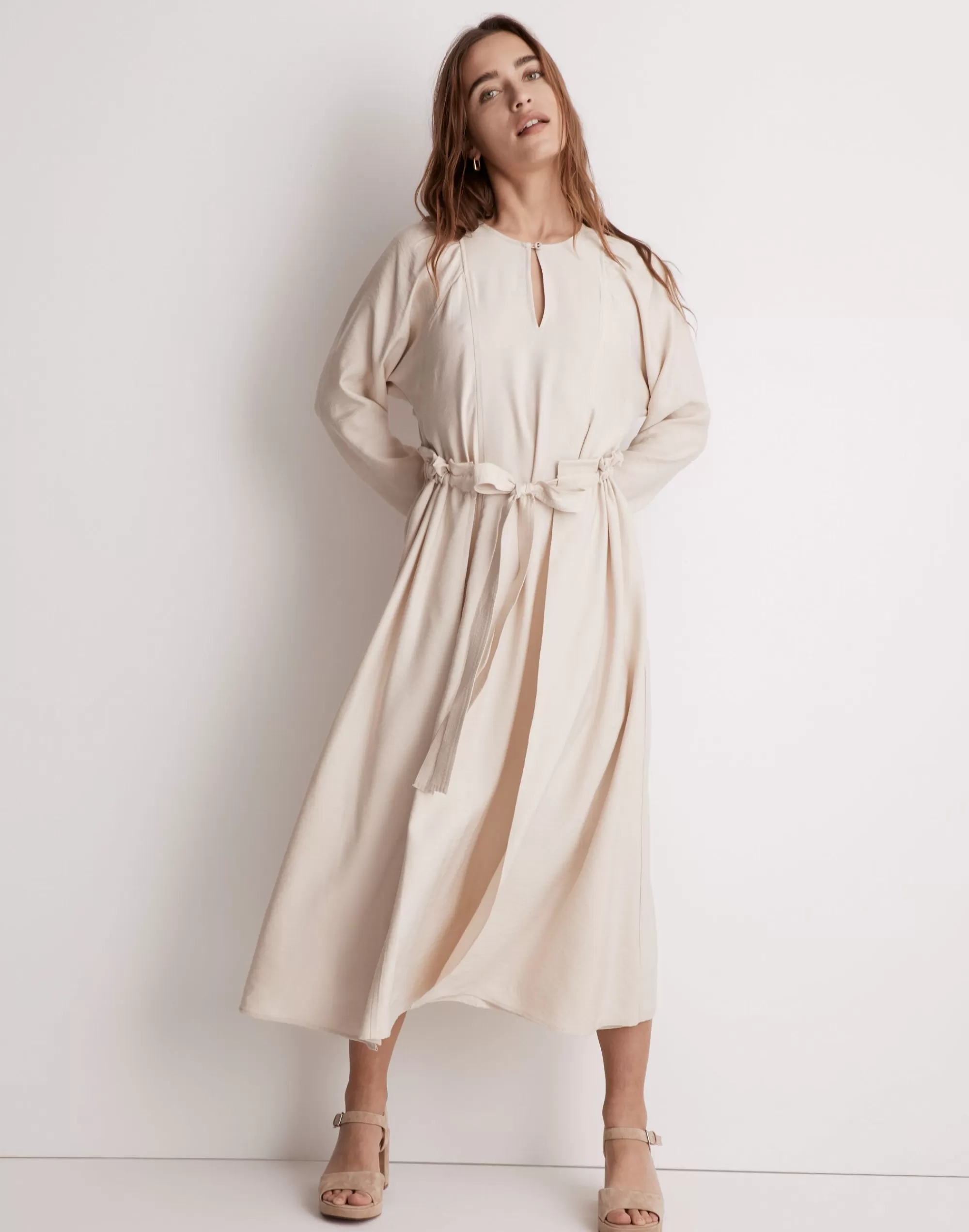 Madewell Dresses>Tie-Front Paperbag Midi Dress Harvest Moon