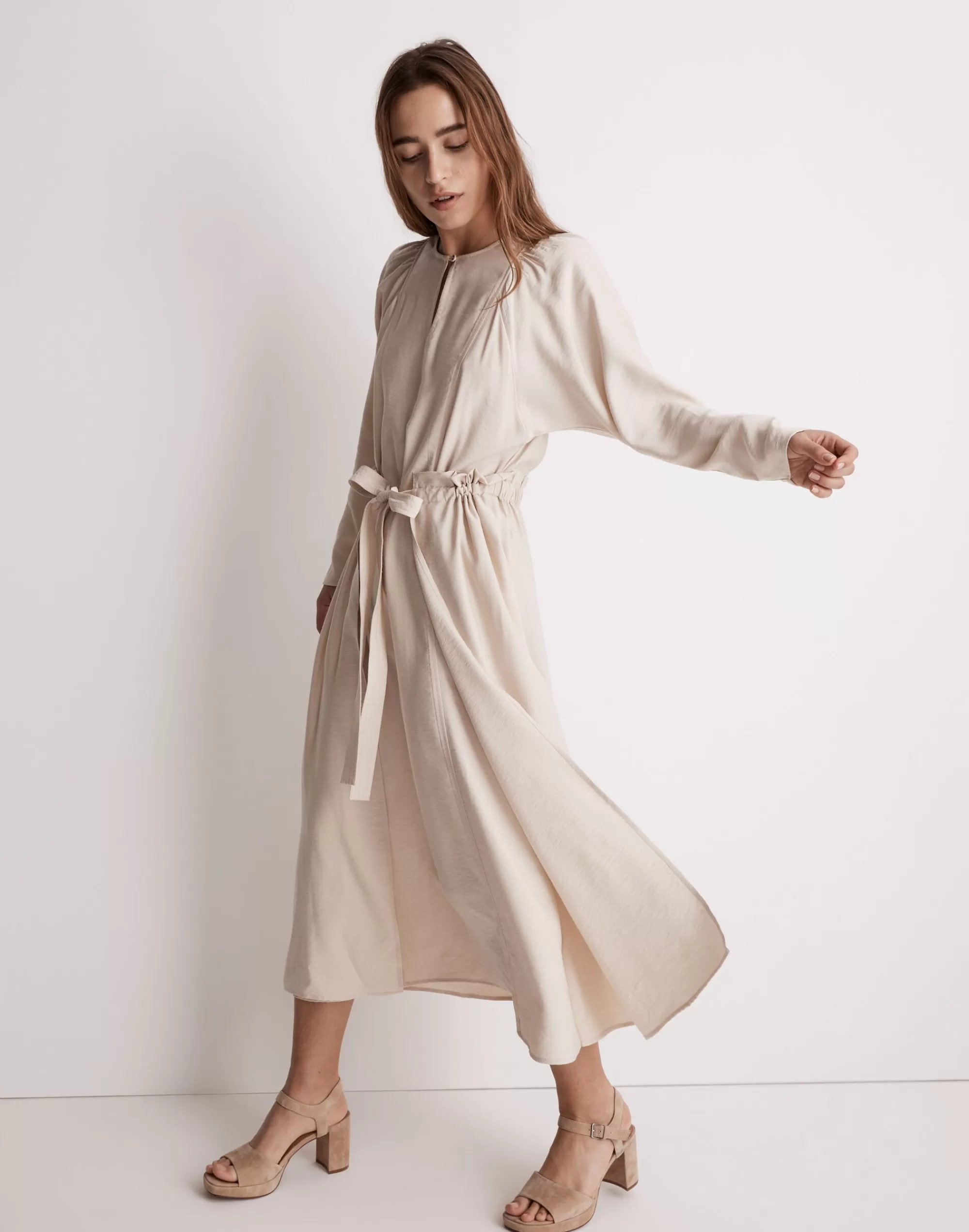 Madewell Dresses>Tie-Front Paperbag Midi Dress Harvest Moon