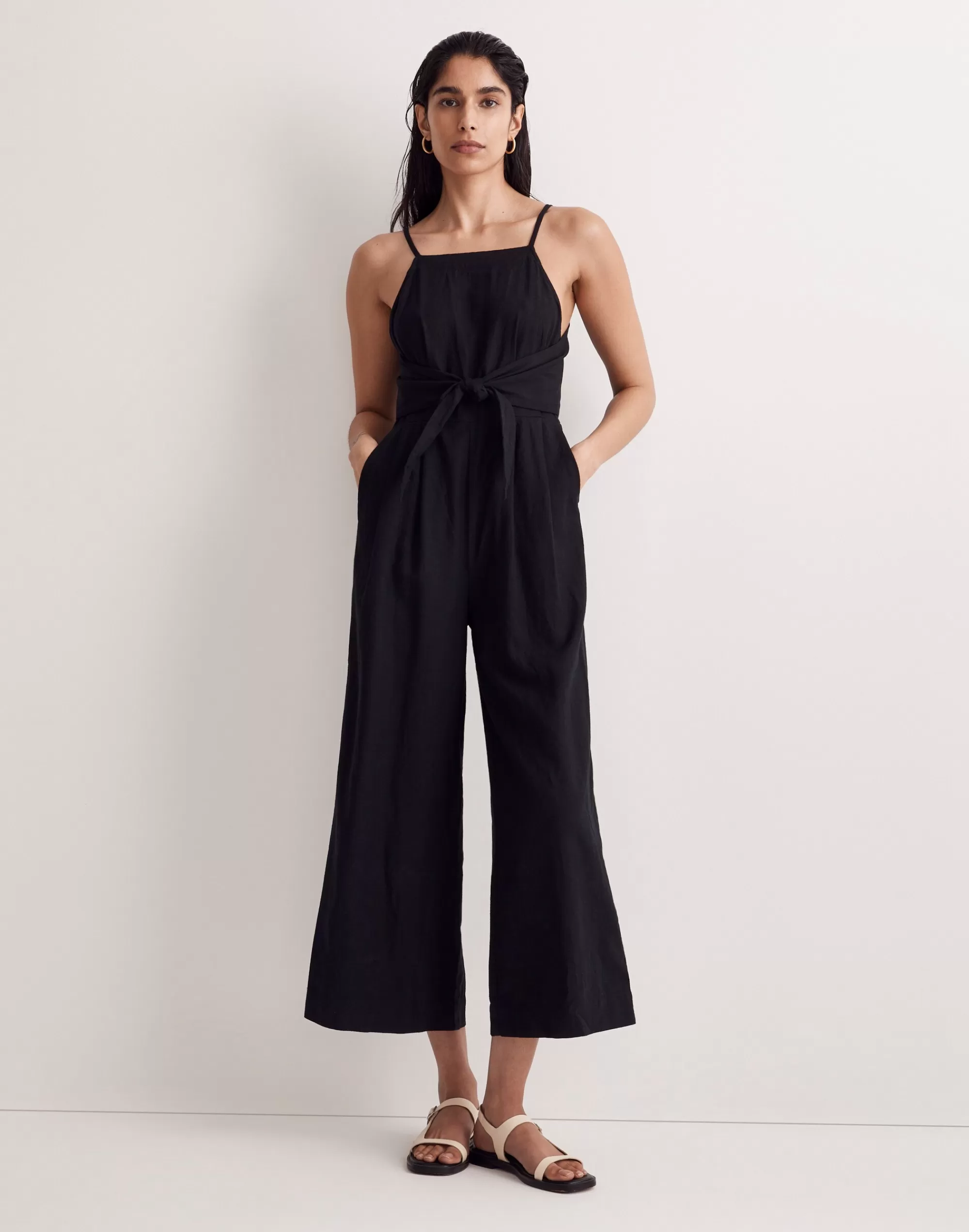 Madewell Dresses>Tie-Waist Crop Wide-Leg Jumpsuit True Black