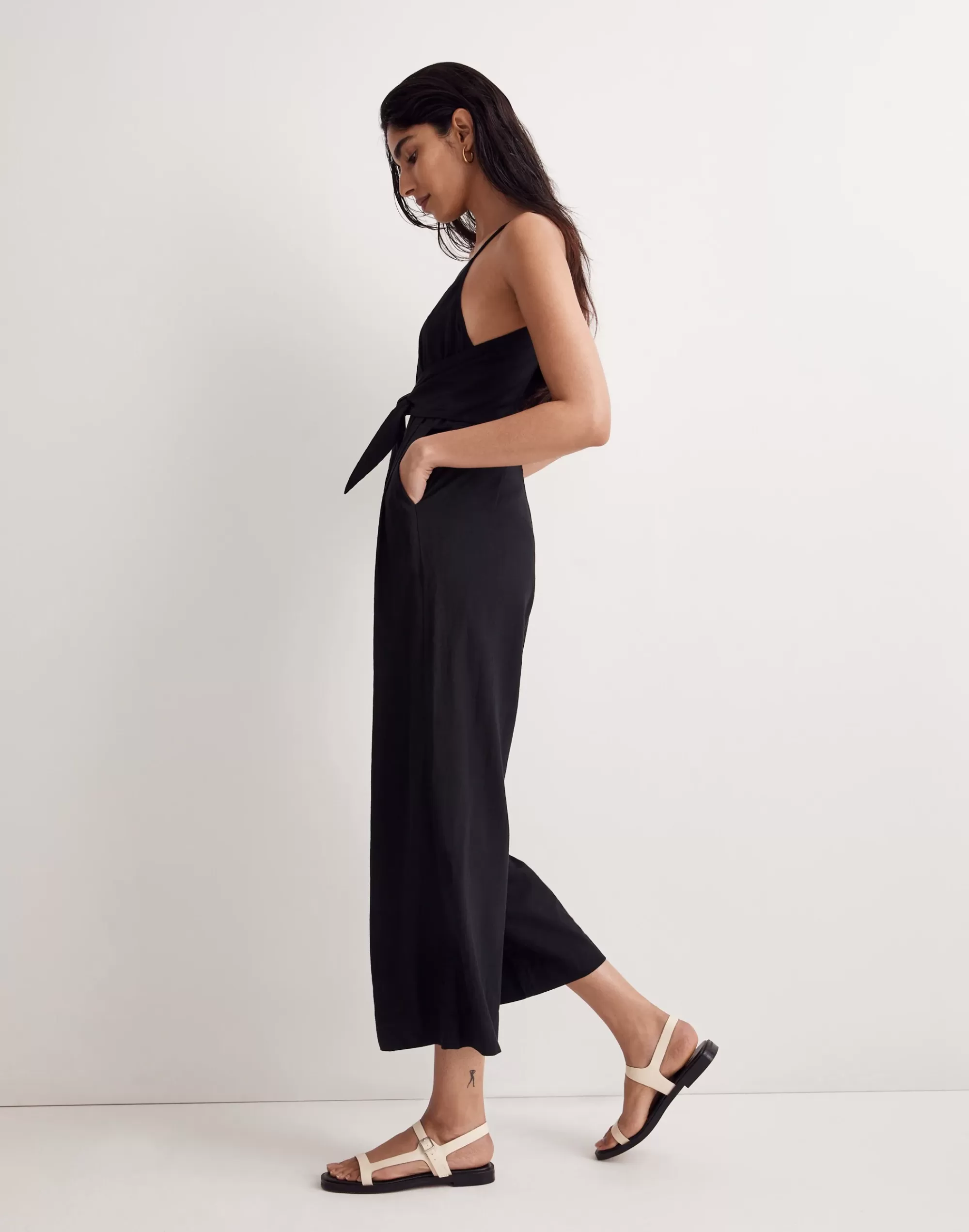 Madewell Dresses>Tie-Waist Crop Wide-Leg Jumpsuit True Black