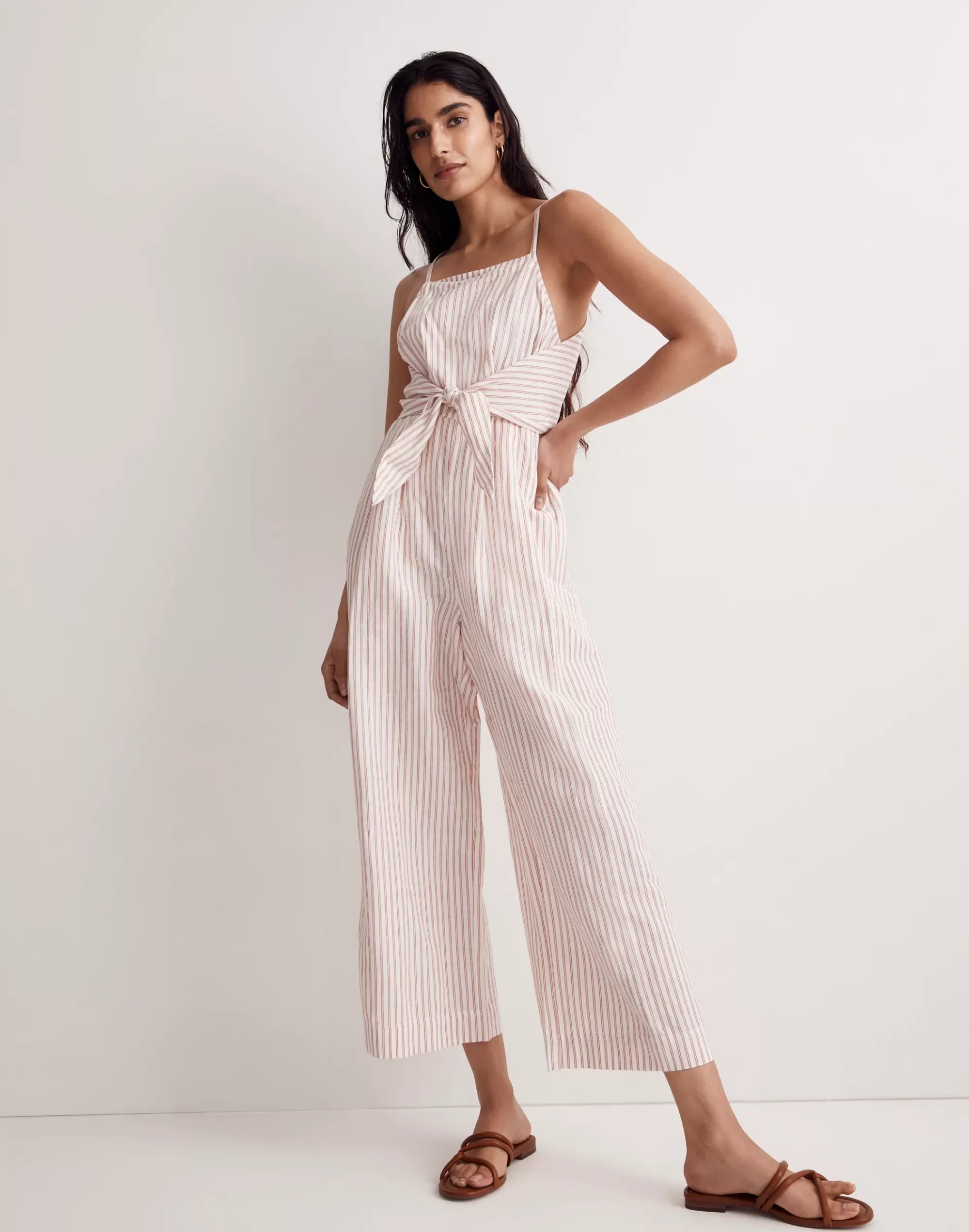 Madewell Dresses>Tie-Waist Crop Wide-Leg Jumpsuit In Stripe Salvaged Barn