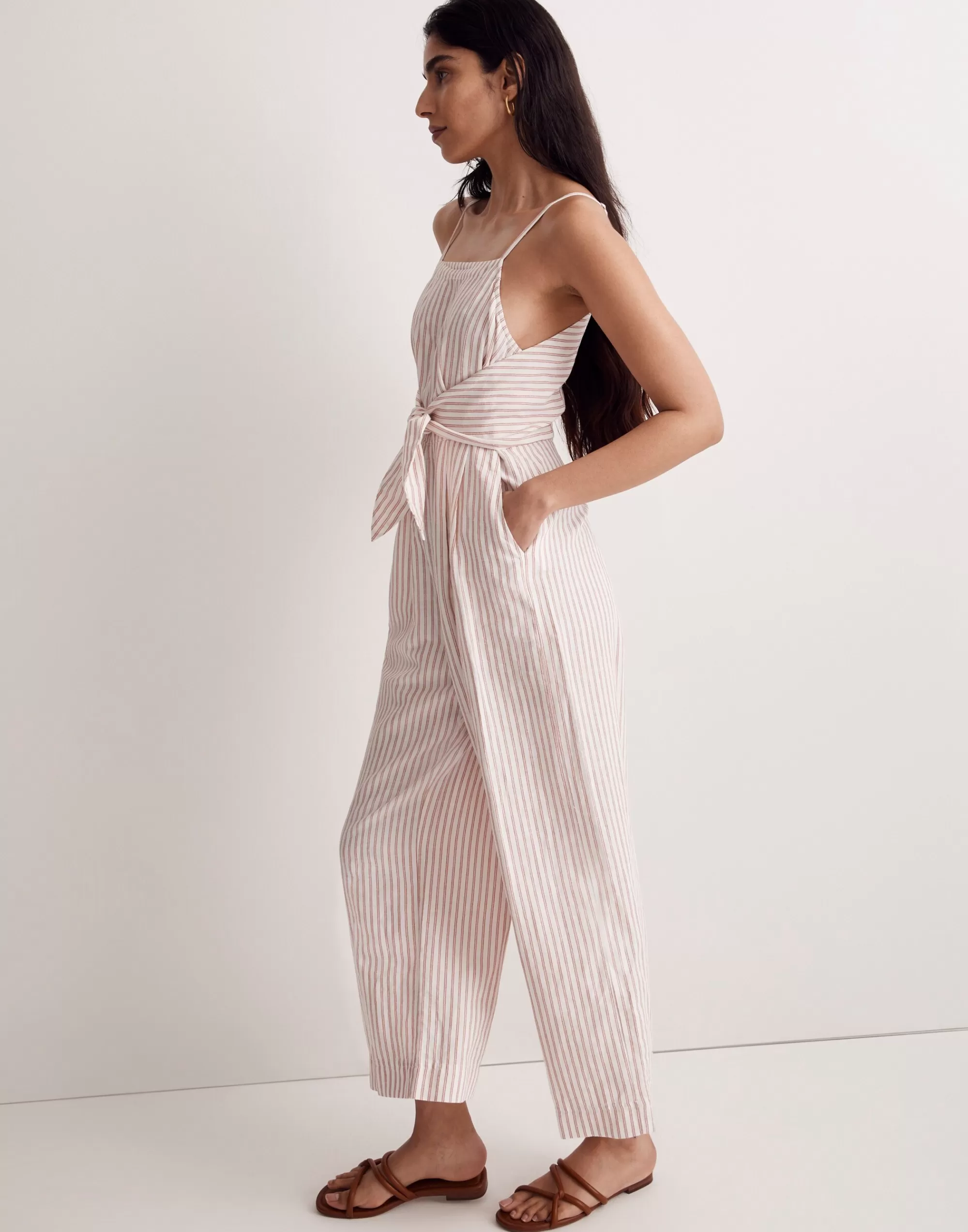 Madewell Dresses>Tie-Waist Crop Wide-Leg Jumpsuit In Stripe Salvaged Barn