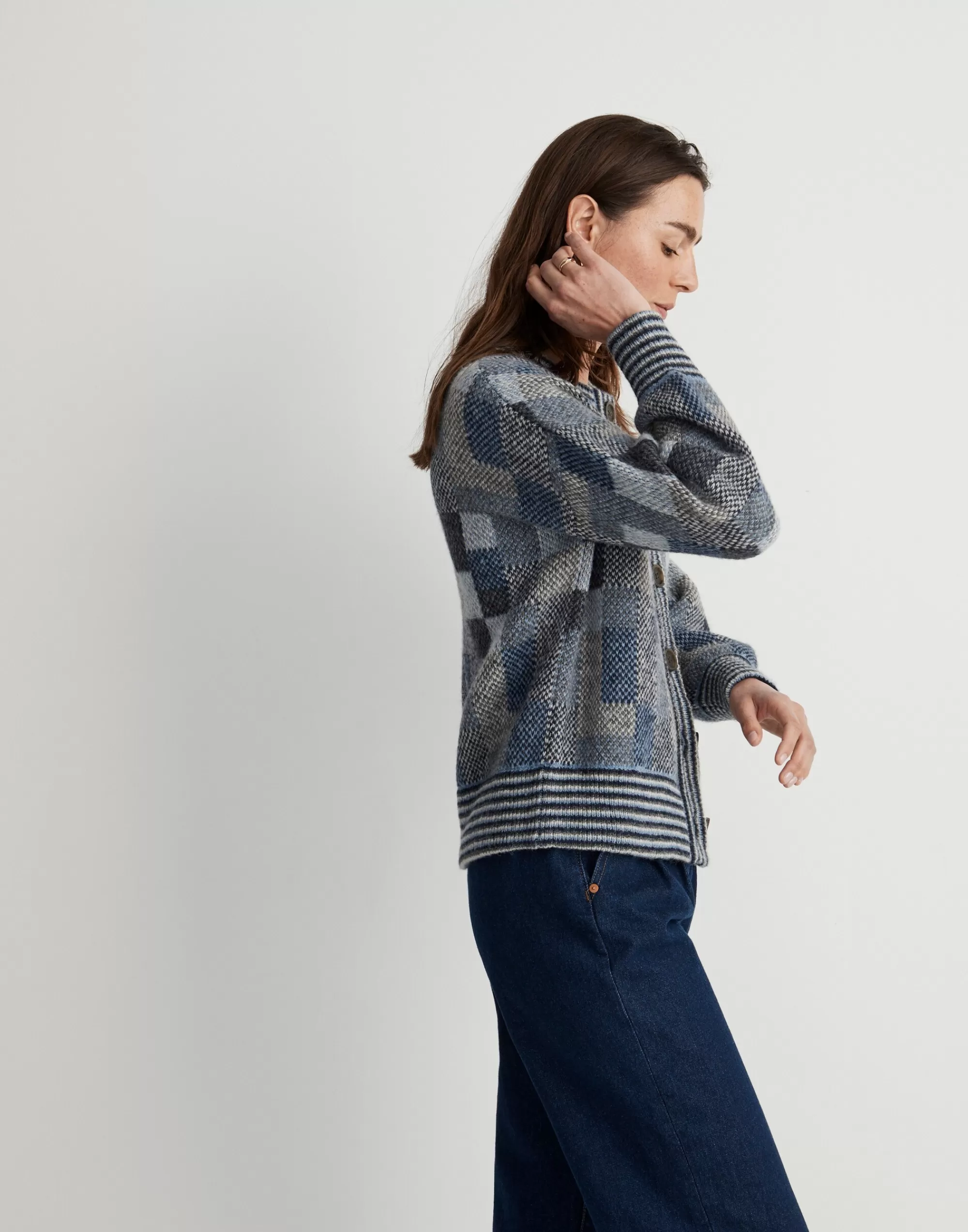 Madewell Sweaters>Tomar Patchwork Jacquard Cardigan Sweater Heather Coastline