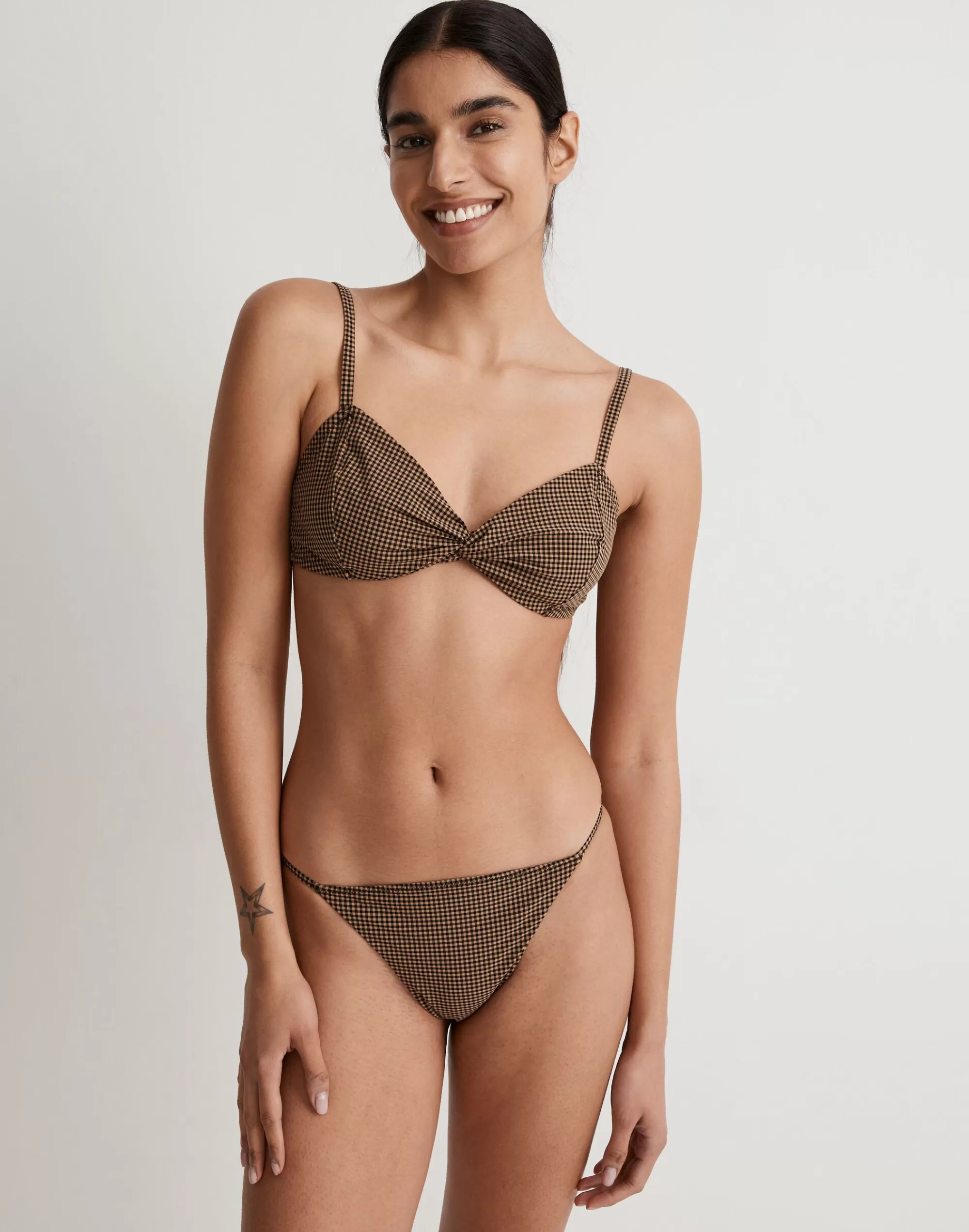 Madewell Swim>Twist-Front Bikini Top In Mini Check Toffee