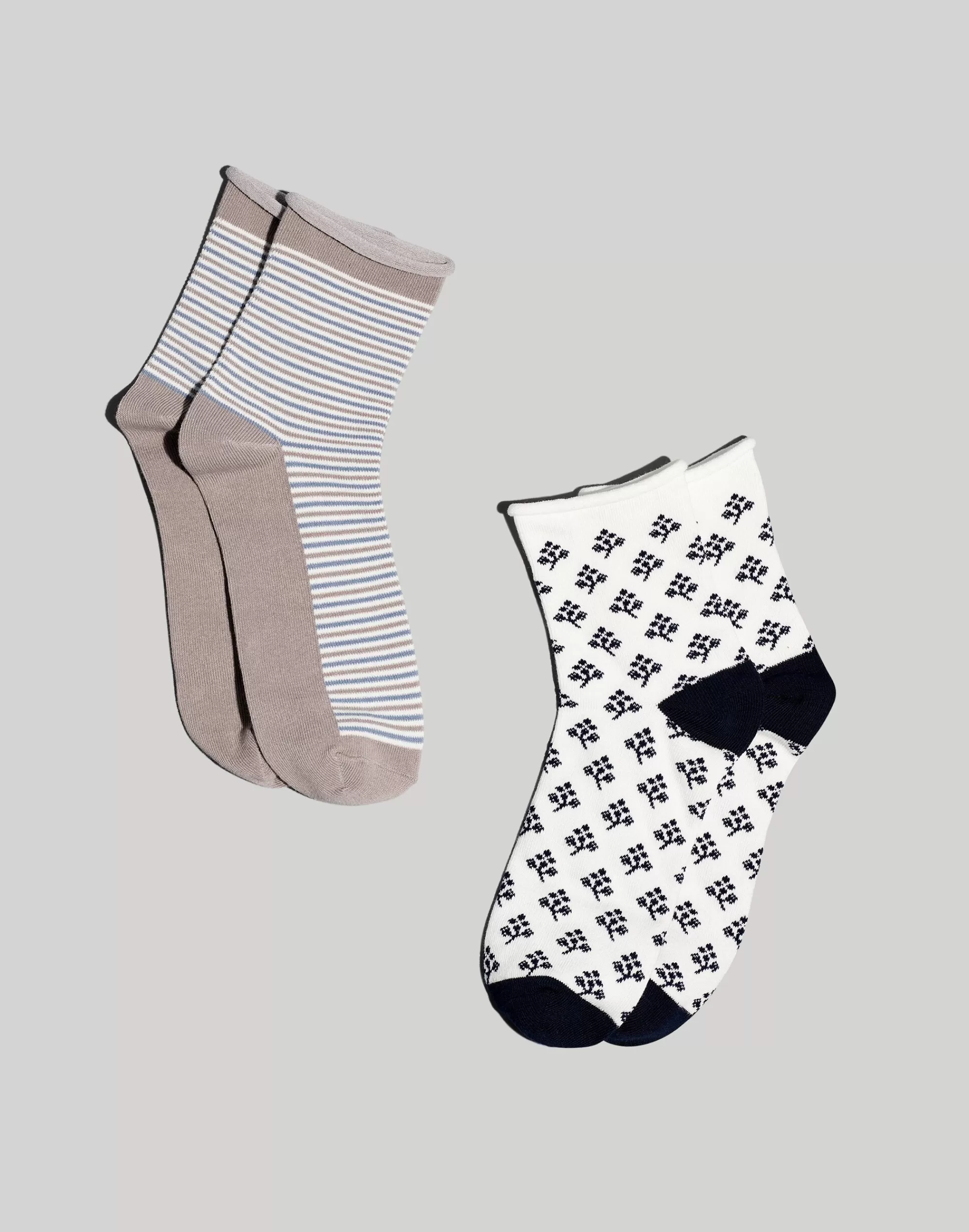 Madewell Socks>Two-Pack Earth-Dyed Stripe Ankle Socks Juniper Berry