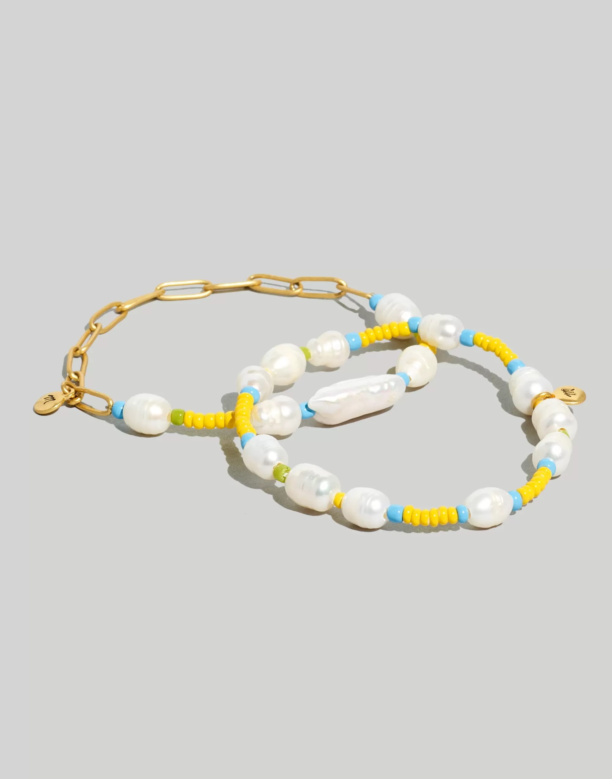 Madewell Bracelets>Two-Pack Freshwater Pearl Seed Bead Bracelet Set Vintage Gold