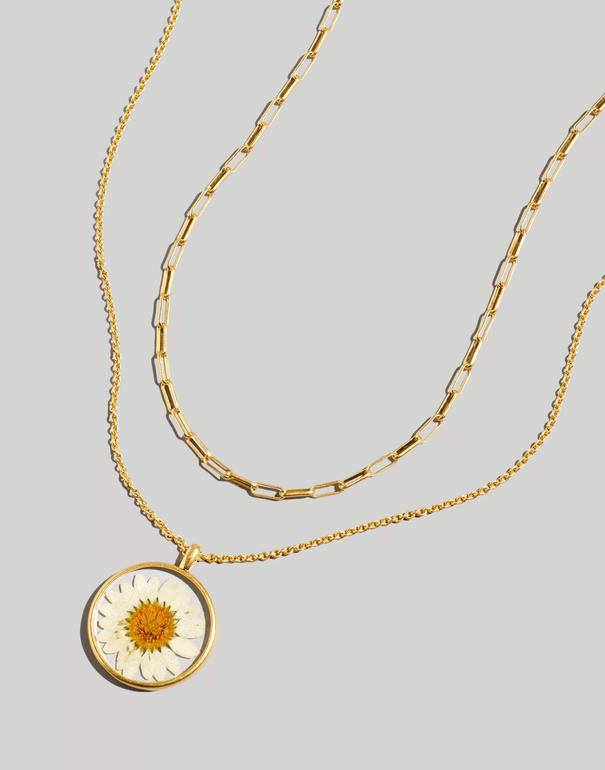 Madewell Necklaces>Two-Pack Pressed Daisy Necklace Set Vintage Gold