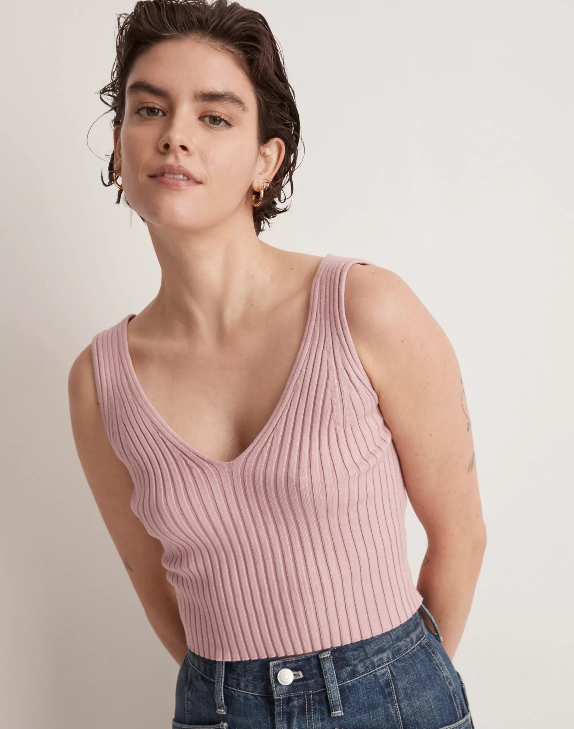 Madewell Tees>V-Neck Sweater Tank Powder Pink