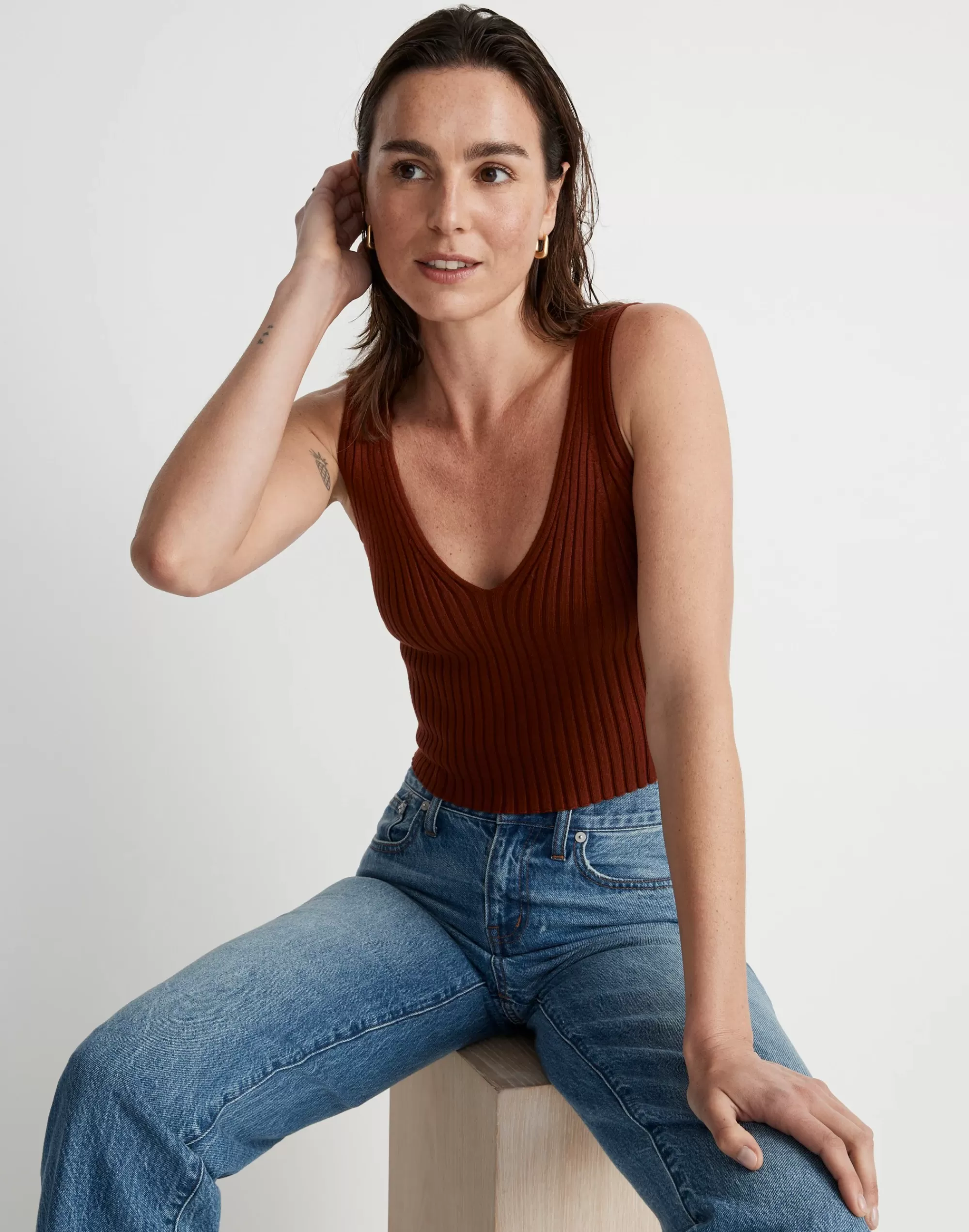 Madewell Sweaters>V-Neck Sweater Tank Dusty Redwood