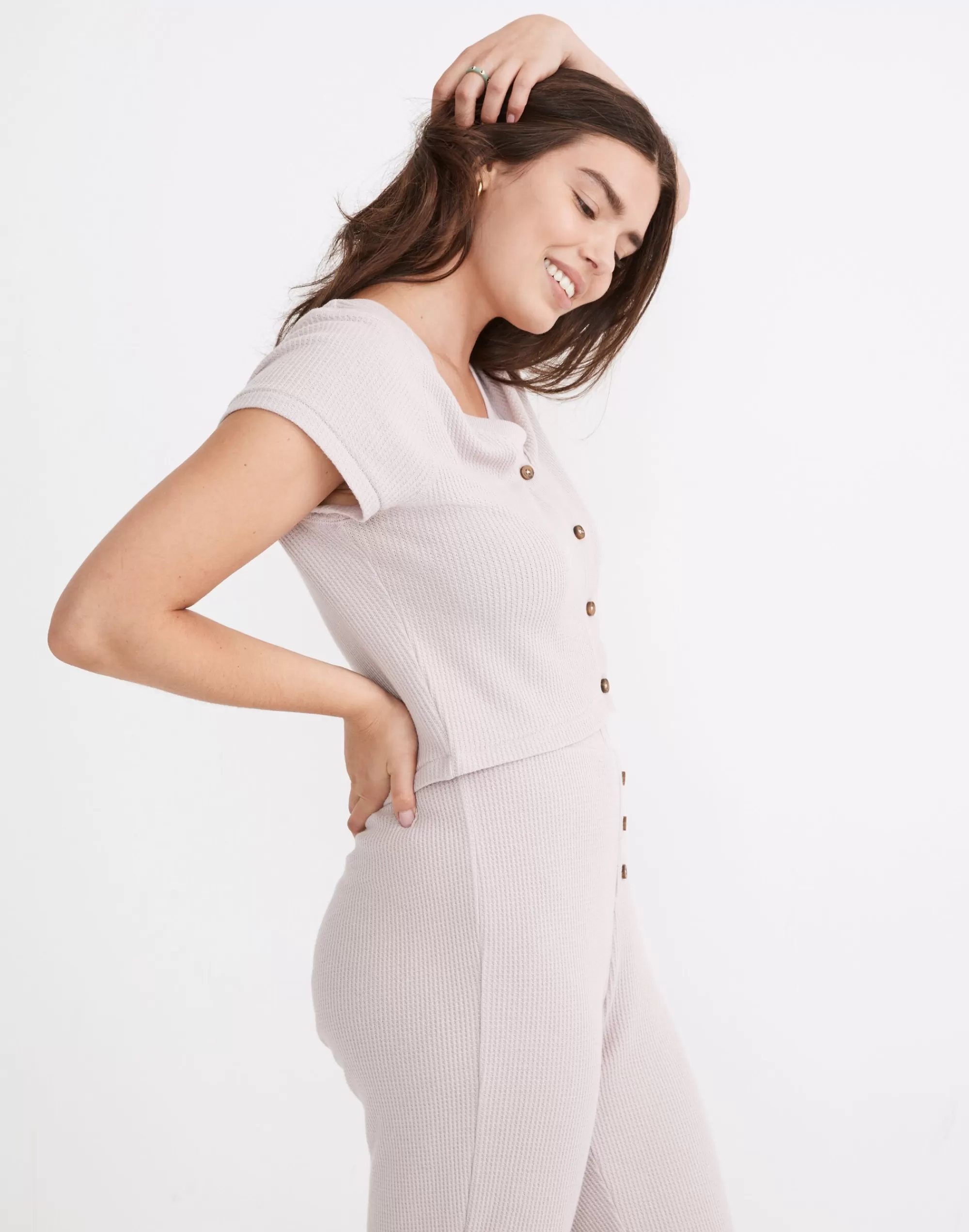 Madewell Pajamas>Waffle Knit Button-Front Pajama Top Pale Lilac