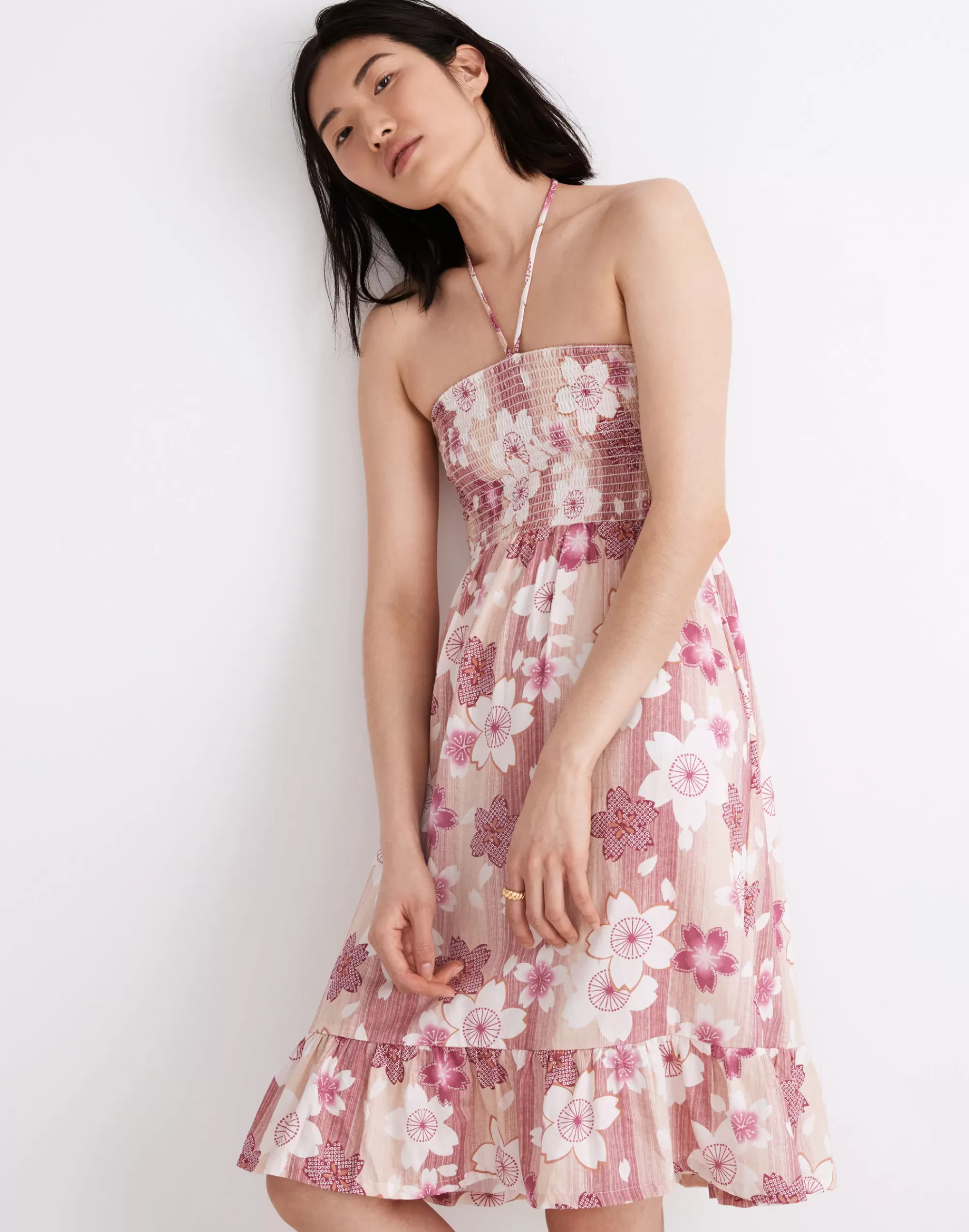 Madewell Dresses>Warm Smocked Midi Dress Pink Ombre Petals