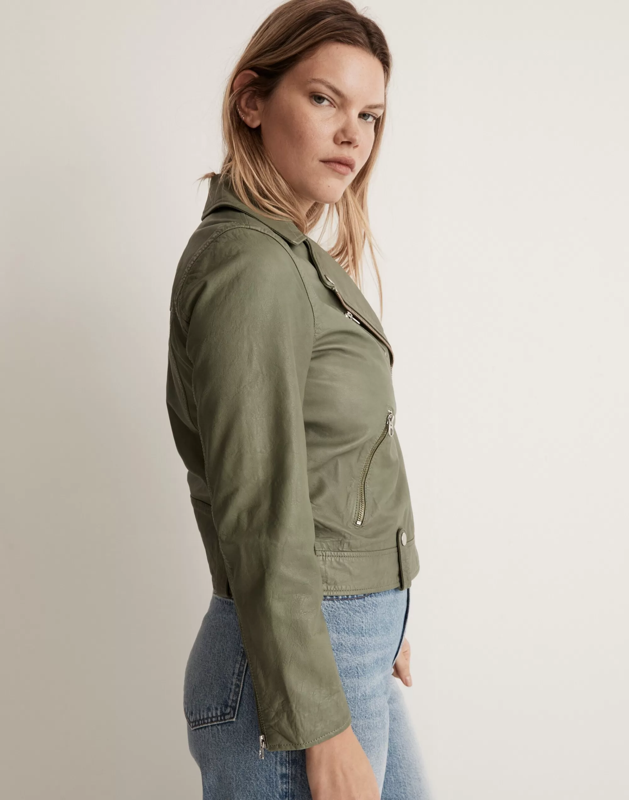 Madewell Jackets>Washed Leather Motorcycle Jacket Smoked Sage