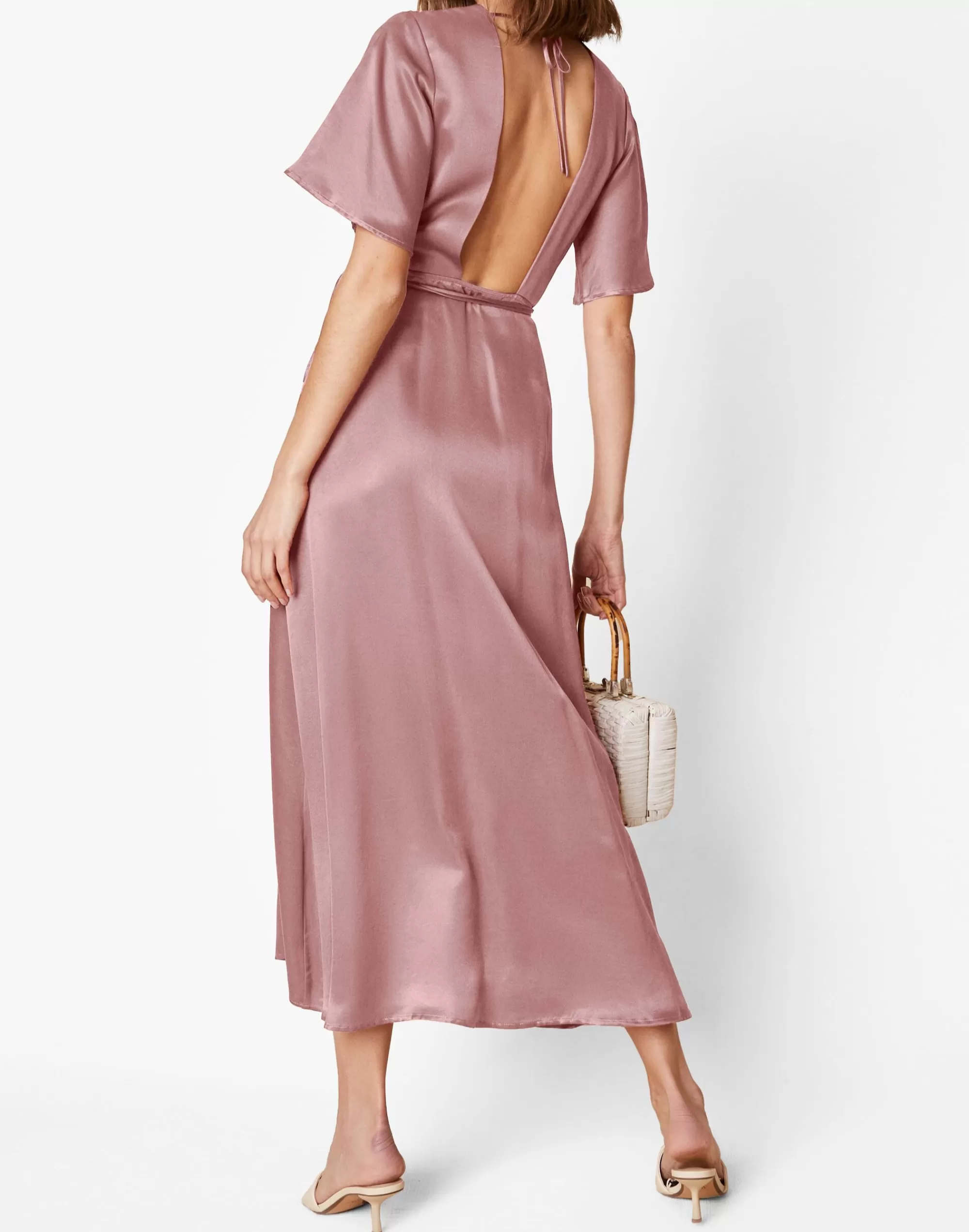 Madewell Dresses>Whimsy + Row Satin Lola Midi Wrap Dress Pink