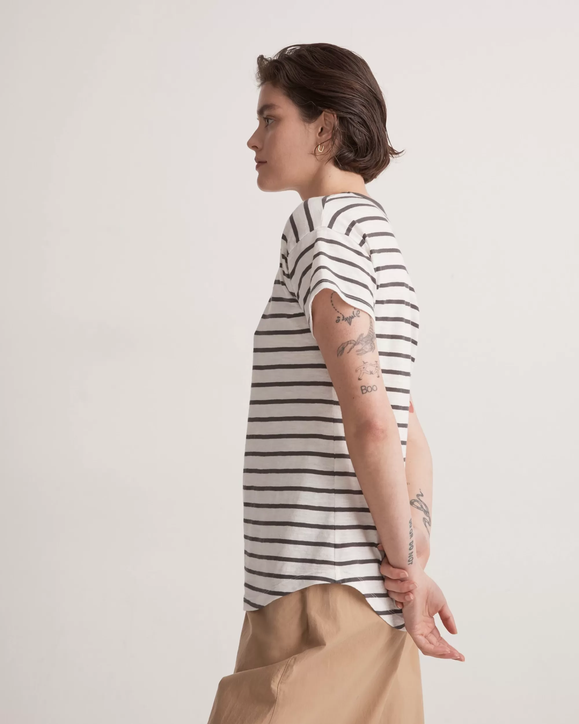 Madewell Tees>Whisper Cotton Crewneck Tee In Darville Stripe Lobster Stripe