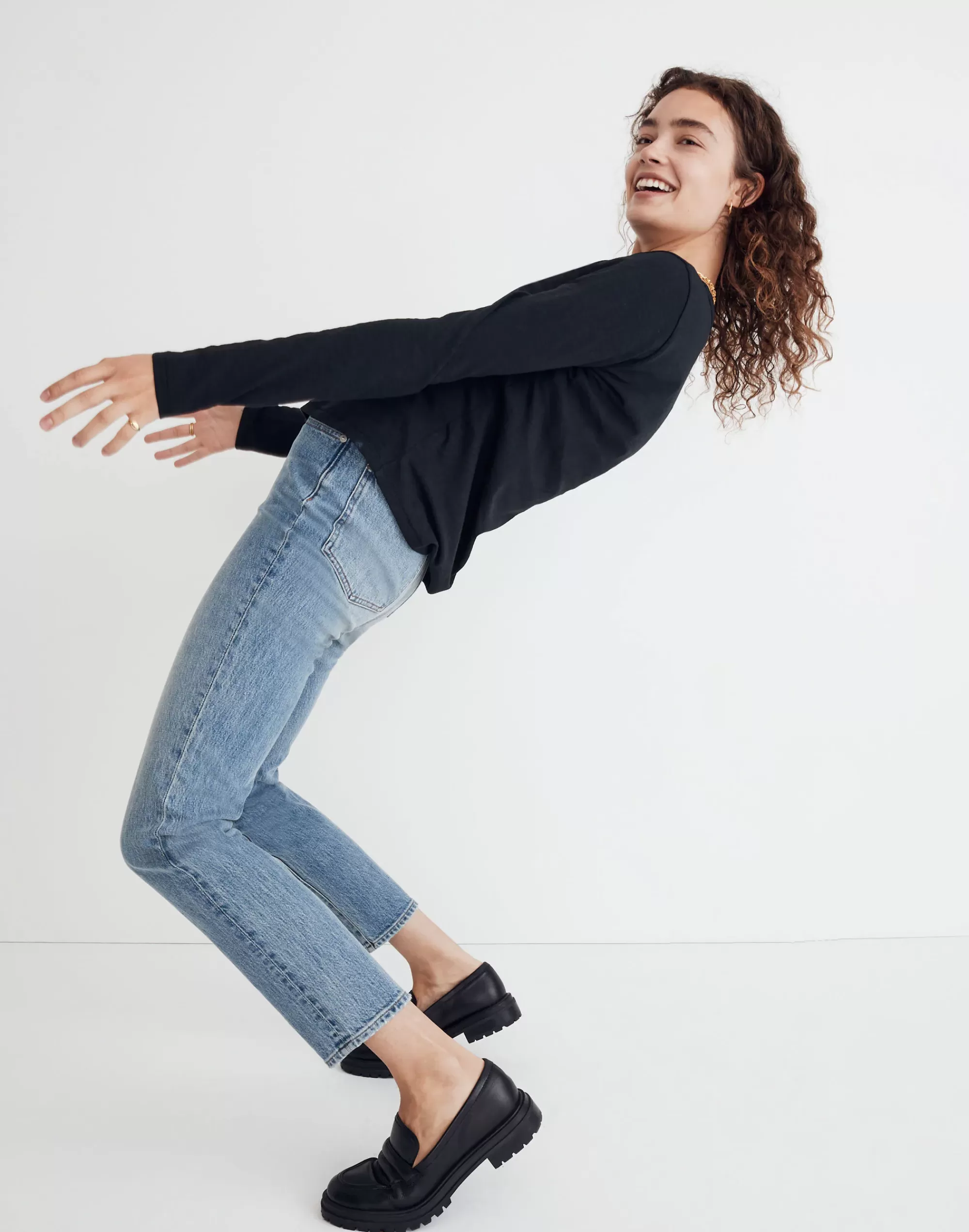 Madewell Tees>Whisper Cotton Rib-Crewneck Long-Sleeve Tee True Black