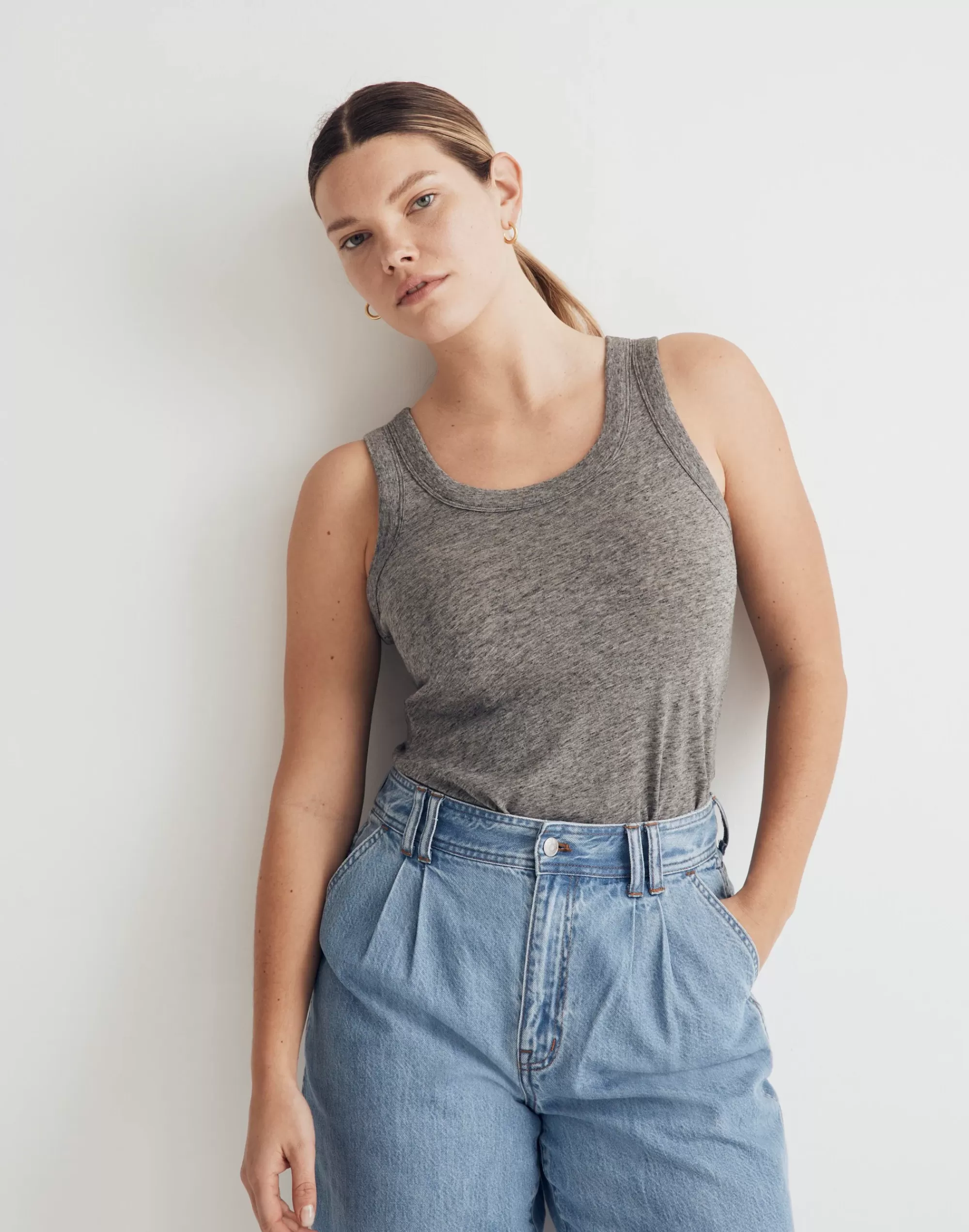 Madewell Tees>Whisper Cotton Scoopneck Tank Top Hthr Iron